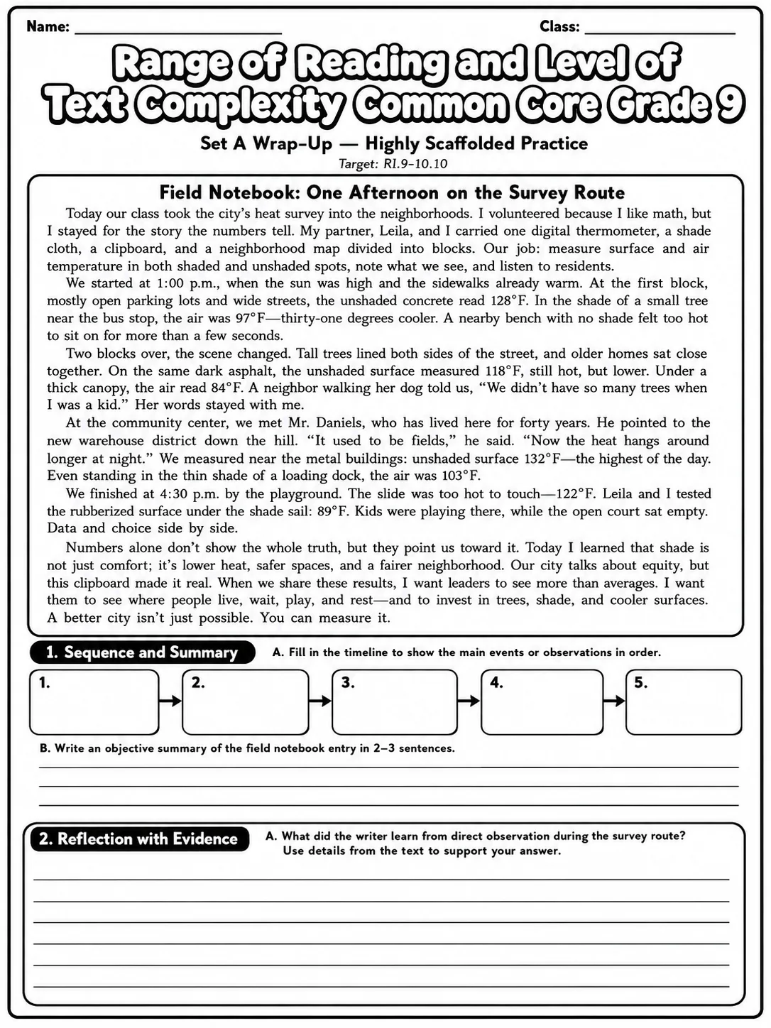 Range of Reading and Level of Text Complexity Common Core Grade 9 page 3 printable Common Core ELA worksheet preview