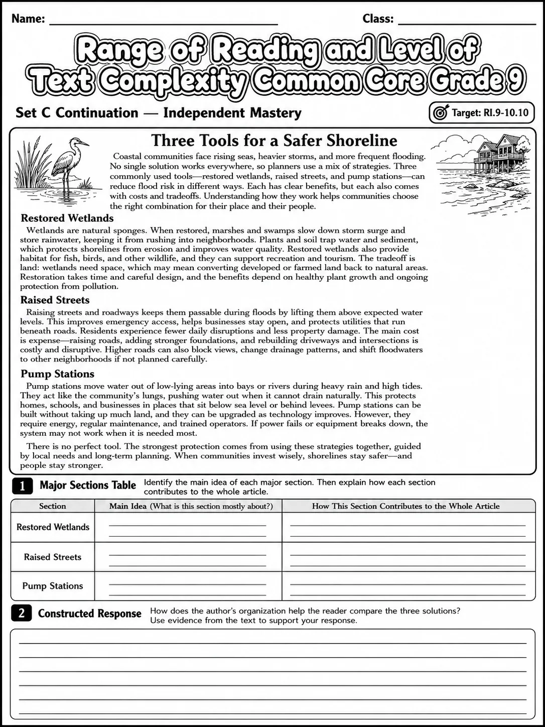 Range of Reading and Level of Text Complexity Common Core Grade 9 page 8 printable Common Core ELA worksheet preview