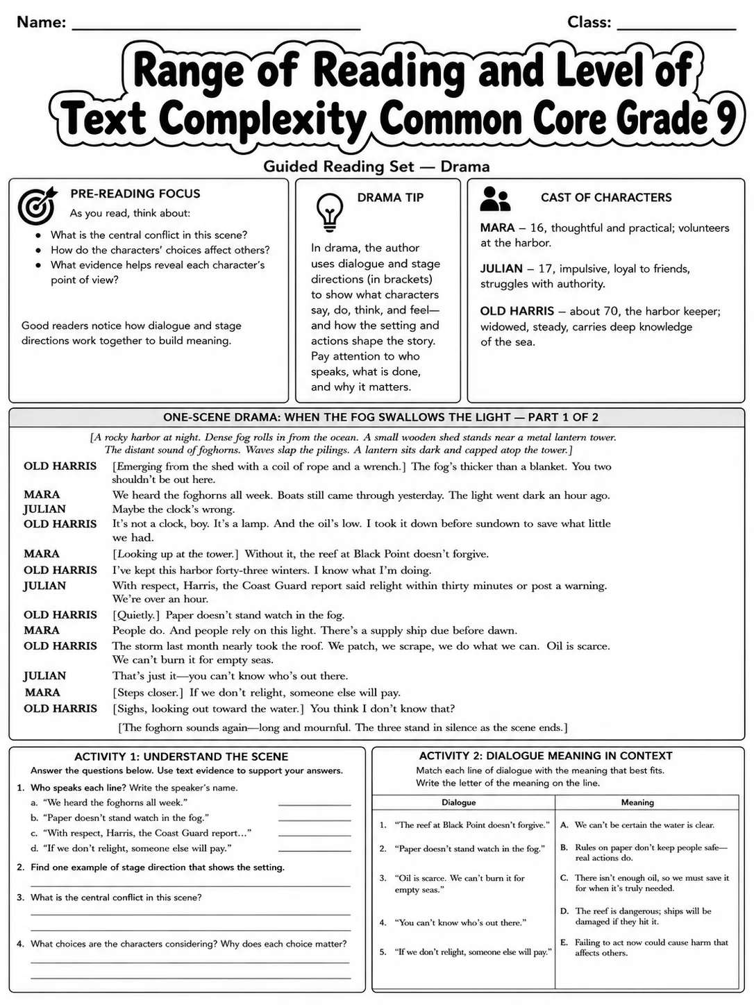 Range of Reading and Level of Text Complexity Common Core Grade 9 page 4 printable Common Core ELA worksheet preview