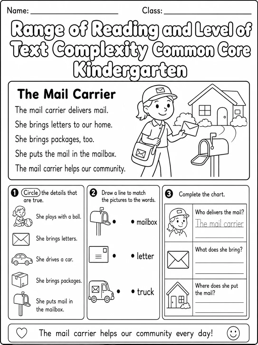 Range of Reading and Level of Text Complexity Common Core Kindergarten page 2 printable Common Core ELA worksheet preview