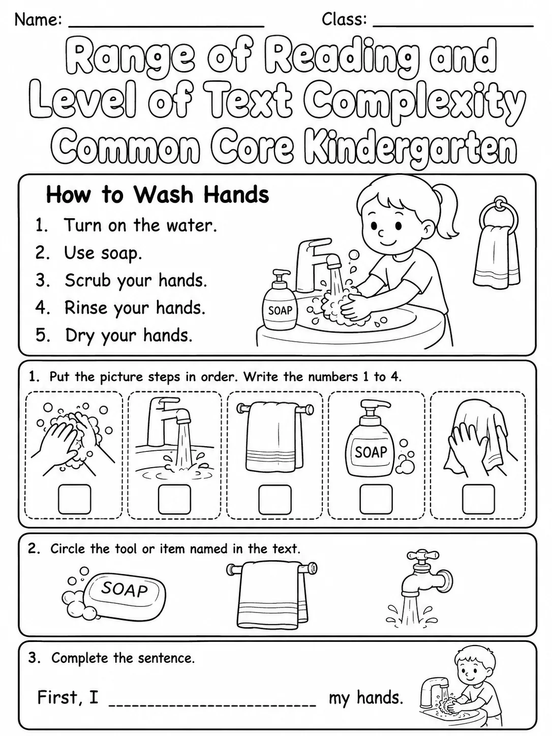 Range of Reading and Level of Text Complexity Common Core Kindergarten page 3 printable Common Core ELA worksheet preview