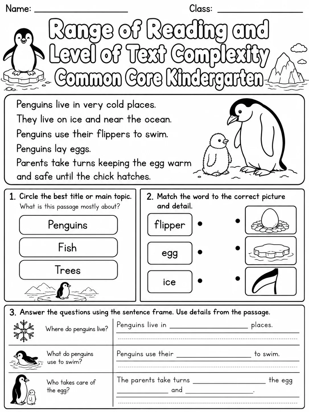 Range of Reading and Level of Text Complexity Common Core Kindergarten page 4 printable Common Core ELA worksheet preview