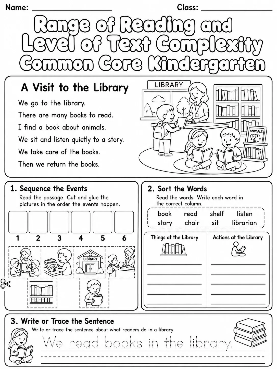 Range of Reading and Level of Text Complexity Common Core Kindergarten page 5 printable Common Core ELA worksheet preview