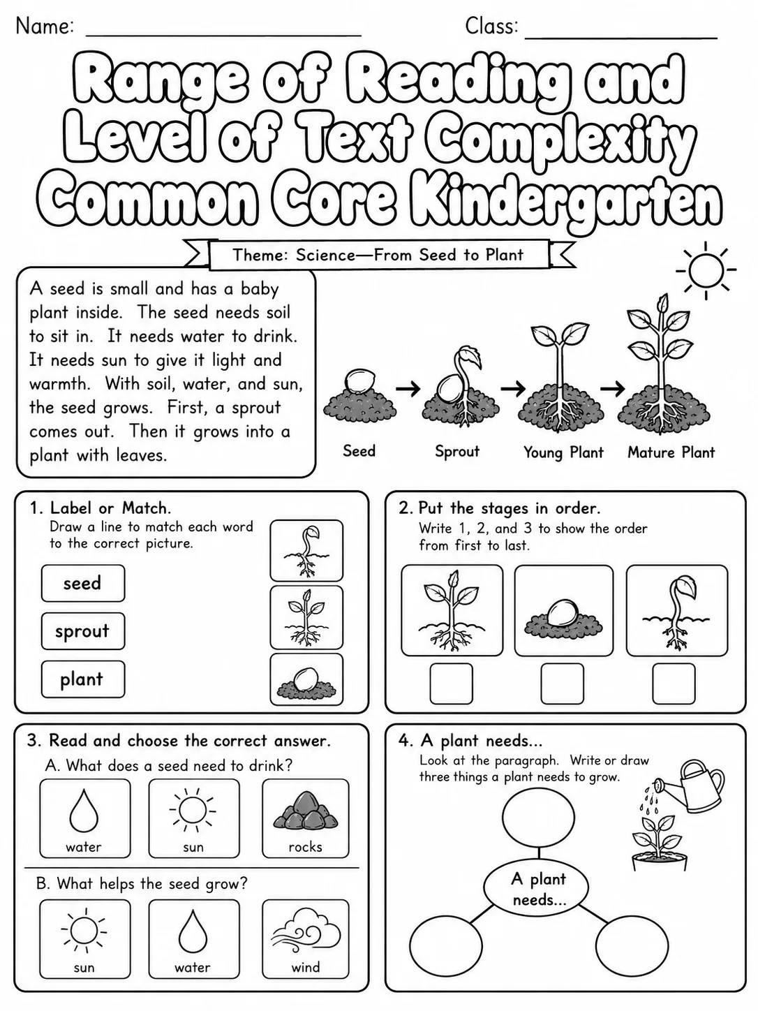 Range of Reading and Level of Text Complexity Common Core Kindergarten page 6 printable Common Core ELA worksheet preview