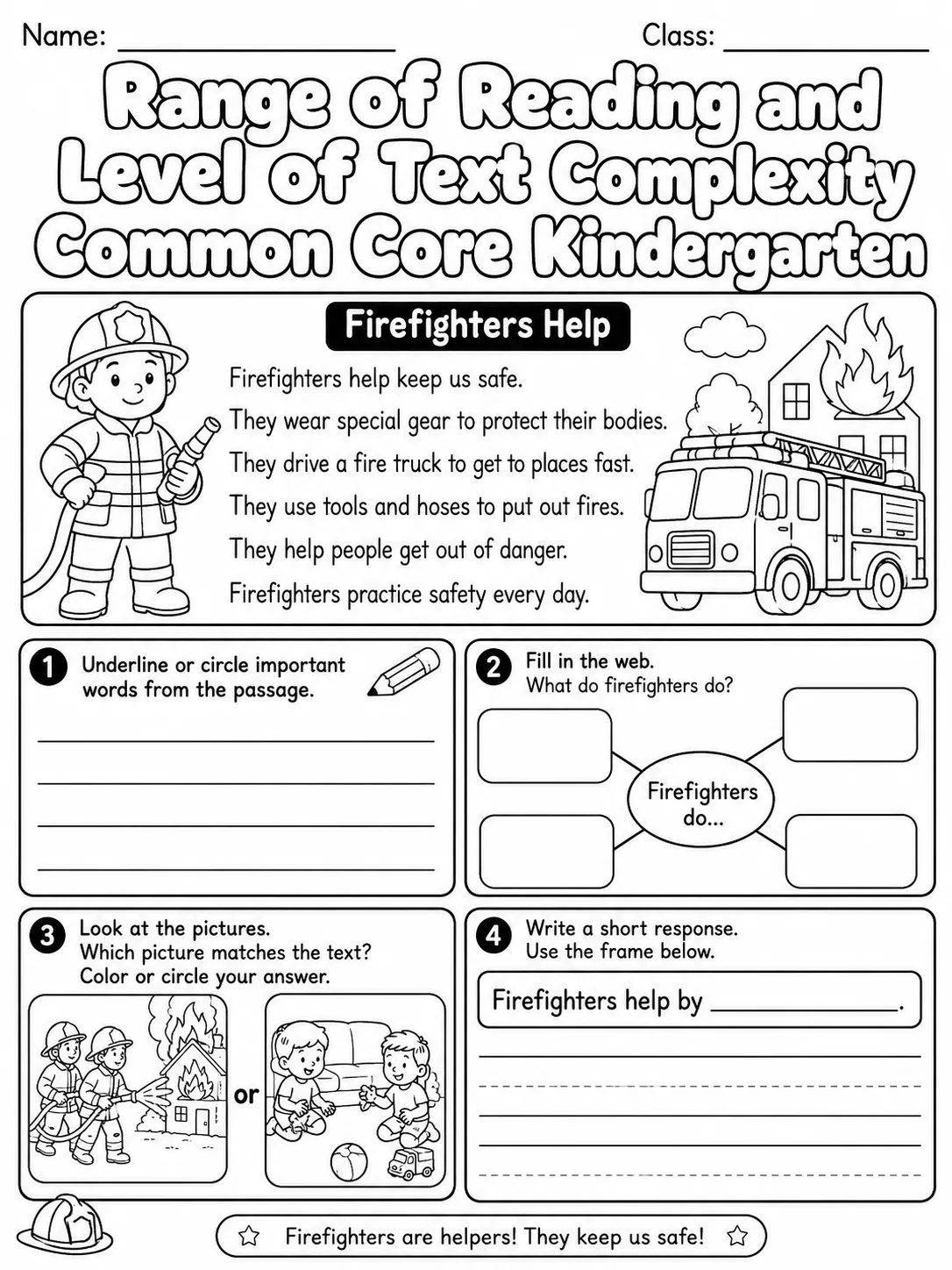 Range of Reading and Level of Text Complexity Common Core Kindergarten page 7 printable Common Core ELA worksheet preview