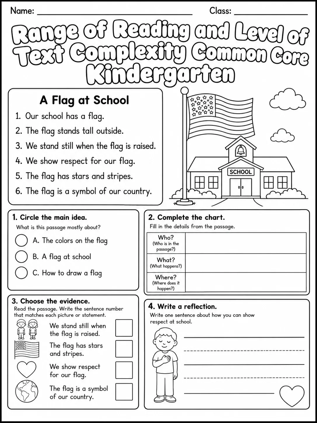 Range of Reading and Level of Text Complexity Common Core Kindergarten page 8 printable Common Core ELA worksheet preview