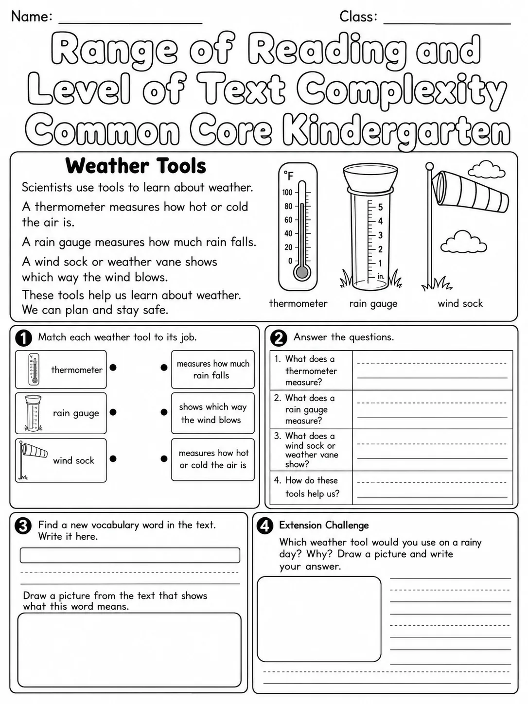 Range of Reading and Level of Text Complexity Common Core Kindergarten page 10 printable Common Core ELA worksheet preview