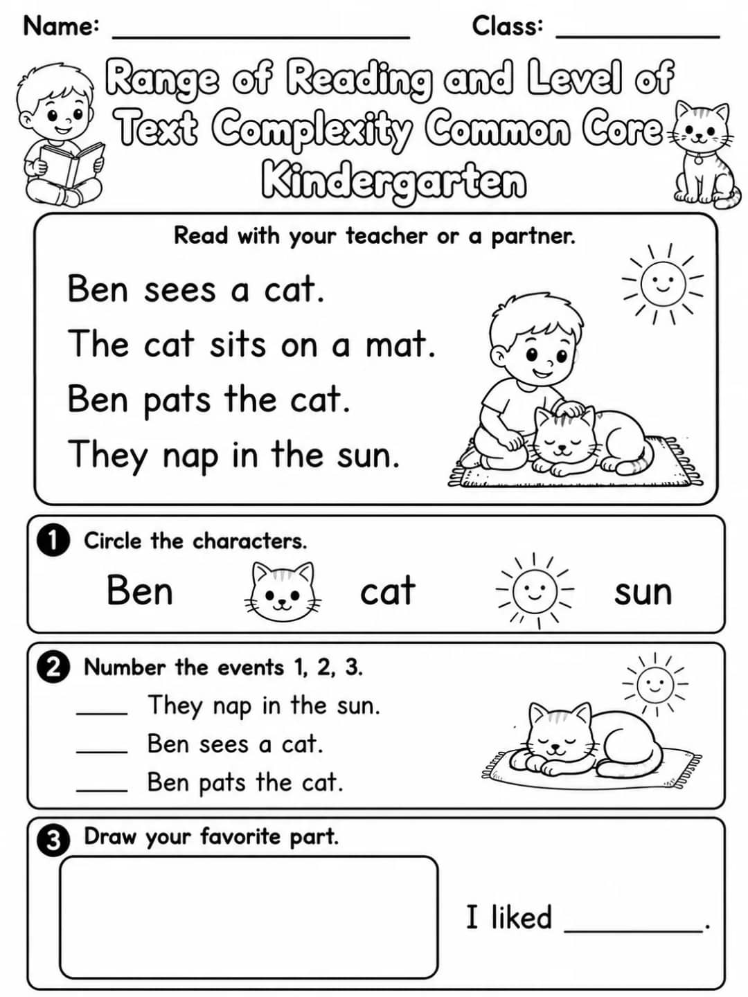 Range of Reading and Level of Text Complexity Common Core Kindergarten printable Common Core ELA Kindergarten worksheet preview from KiwiBee