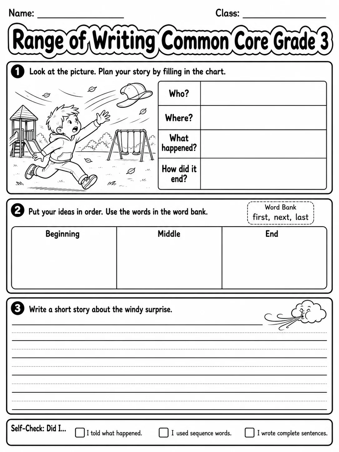 Range of Writing Common Core Grade 3 printable Common Core ELA Grade 3 worksheet preview from KiwiBee