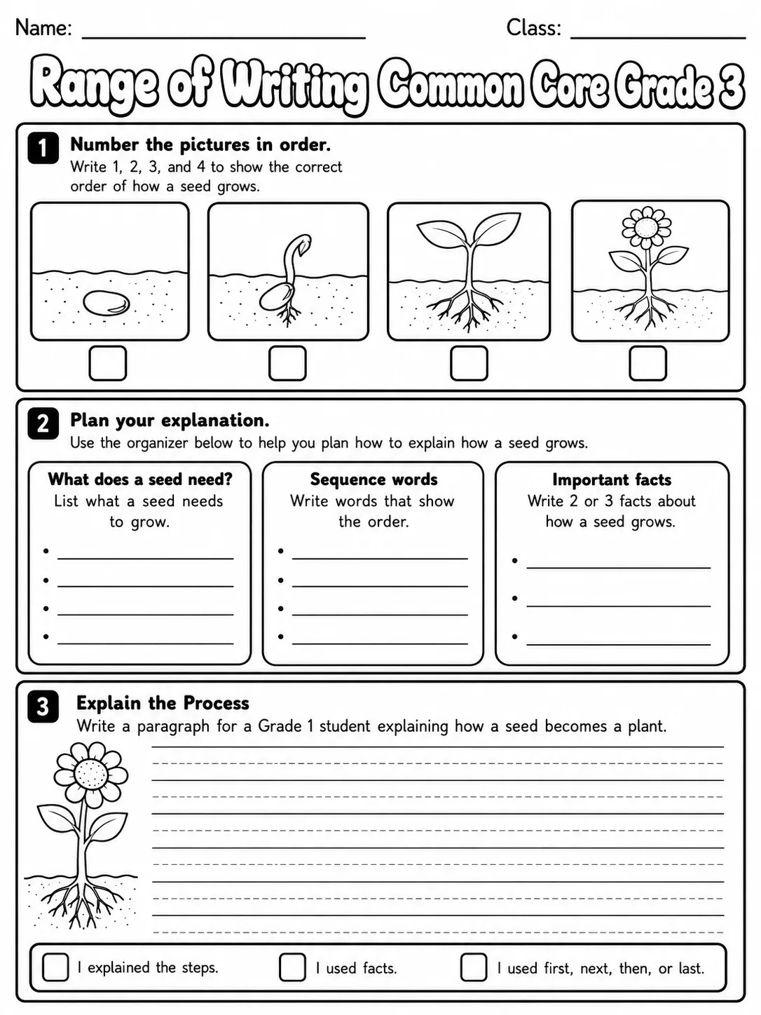Range of Writing Common Core Grade 3 page 2 printable Common Core ELA worksheet preview