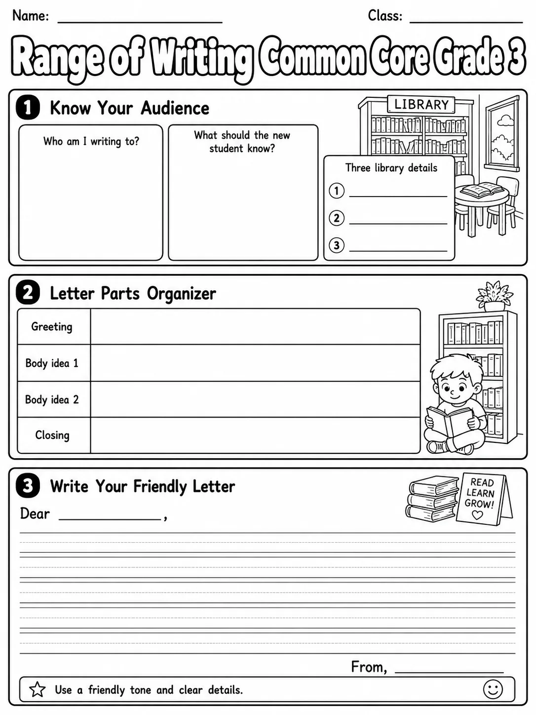 Range of Writing Common Core Grade 3 page 4 printable Common Core ELA worksheet preview