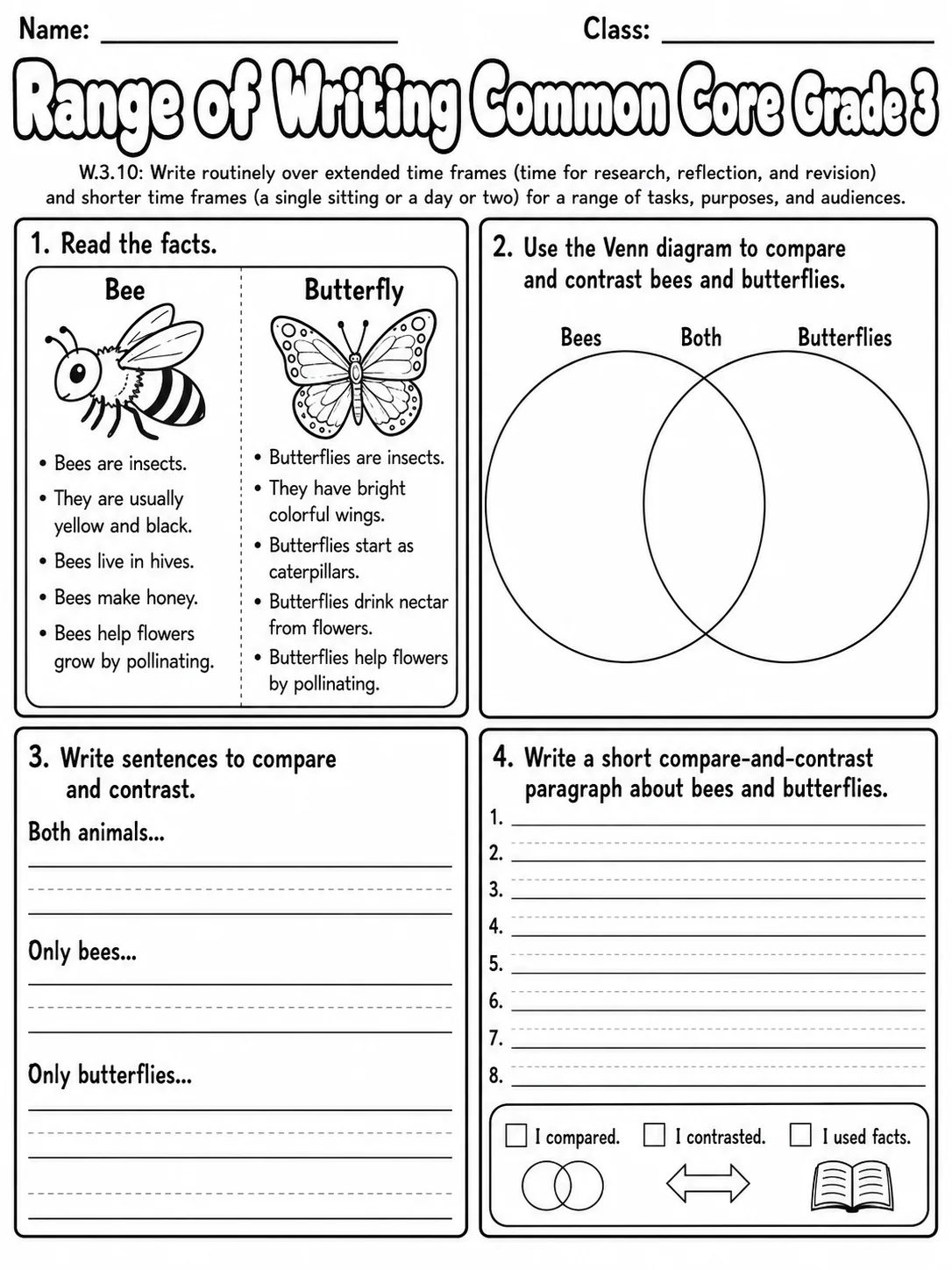 Range of Writing Common Core Grade 3 page 5 printable Common Core ELA worksheet preview