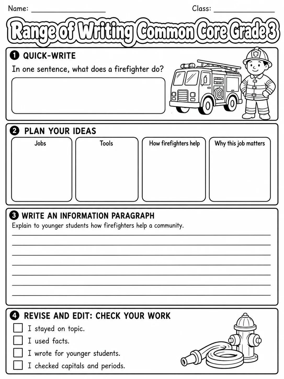 Range of Writing Common Core Grade 3 page 6 printable Common Core ELA worksheet preview