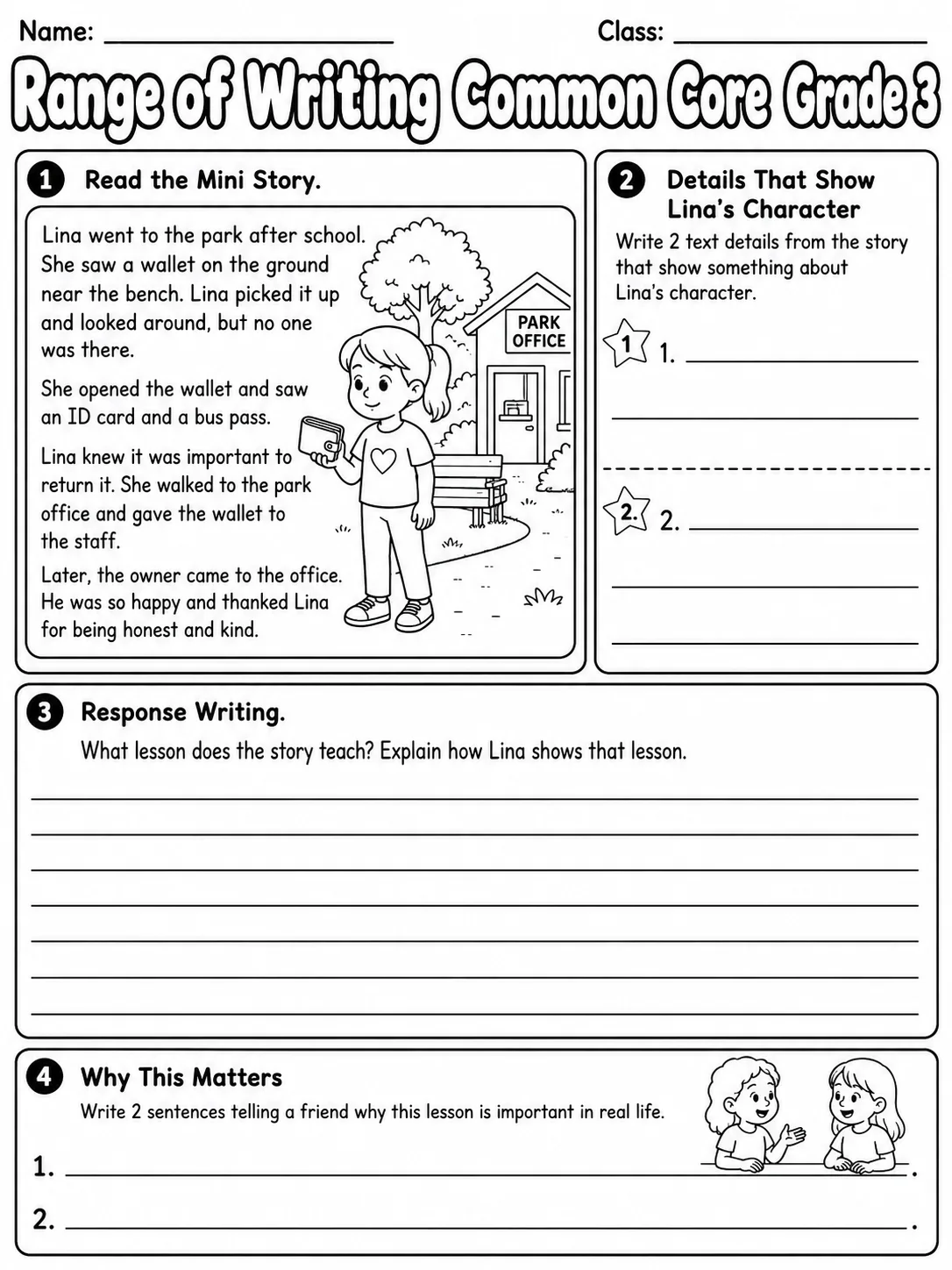 Range of Writing Common Core Grade 3 page 7 printable Common Core ELA worksheet preview