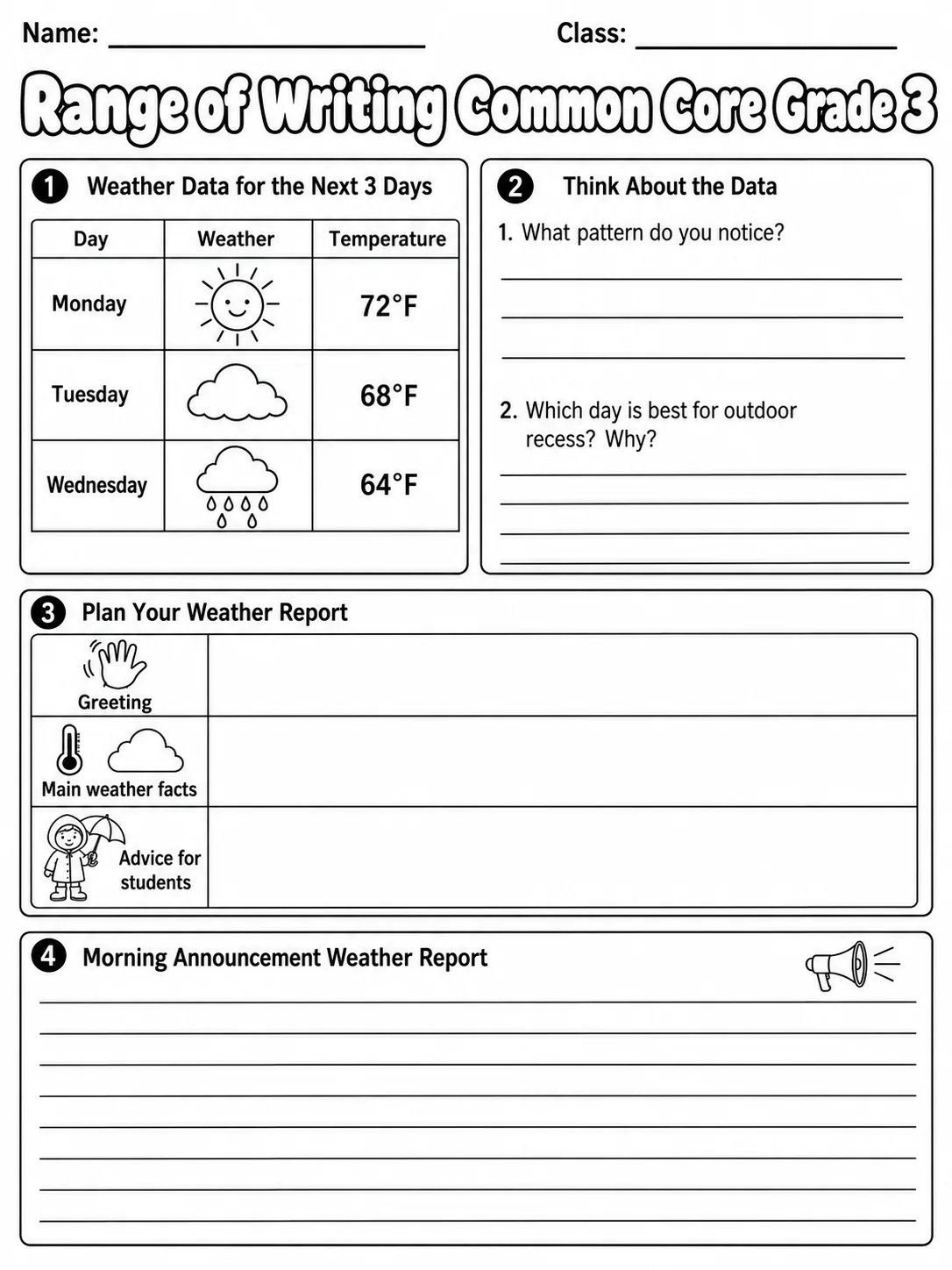 Range of Writing Common Core Grade 3 page 8 printable Common Core ELA worksheet preview