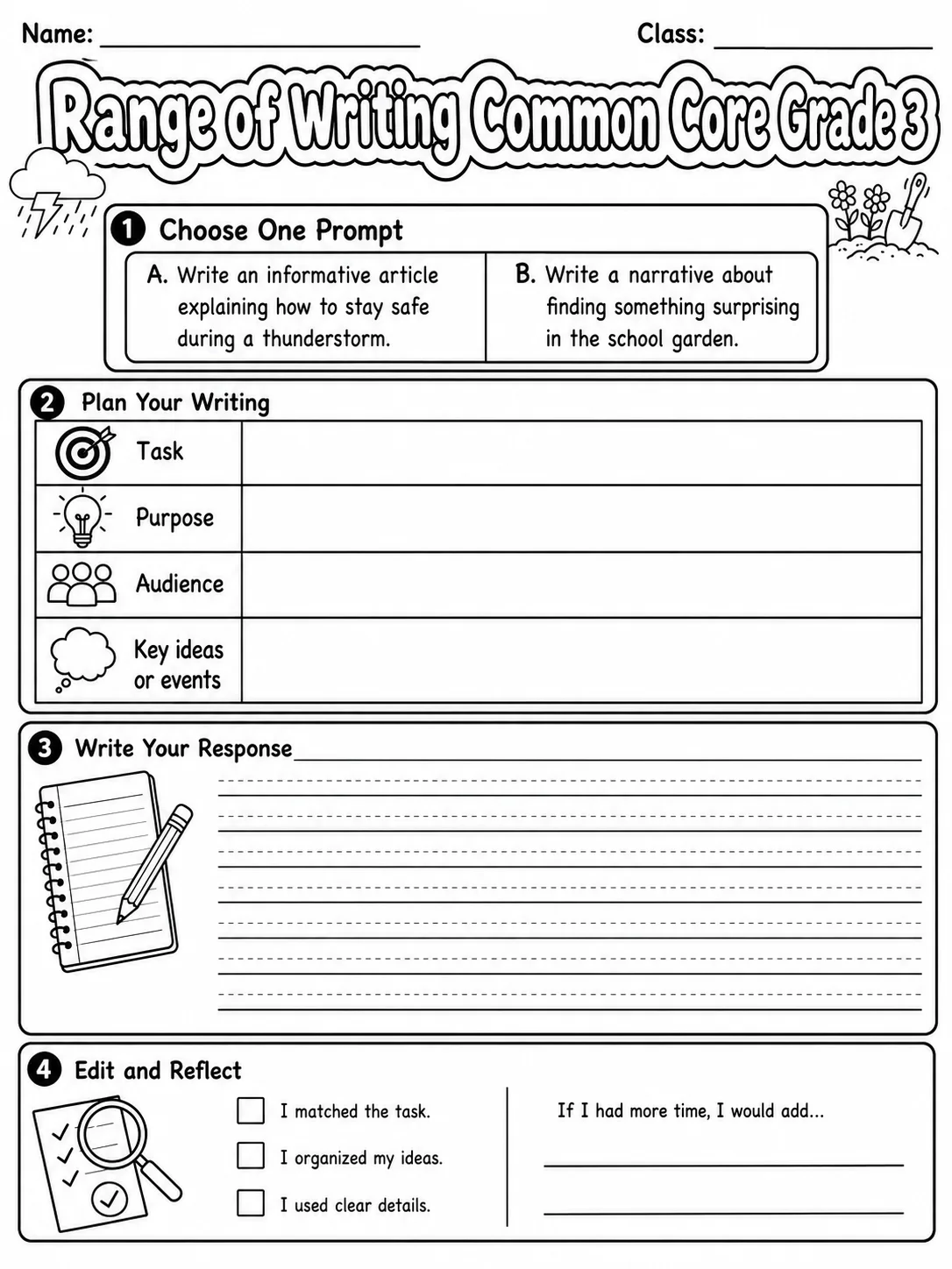 Range of Writing Common Core Grade 3 page 10 printable Common Core ELA worksheet preview