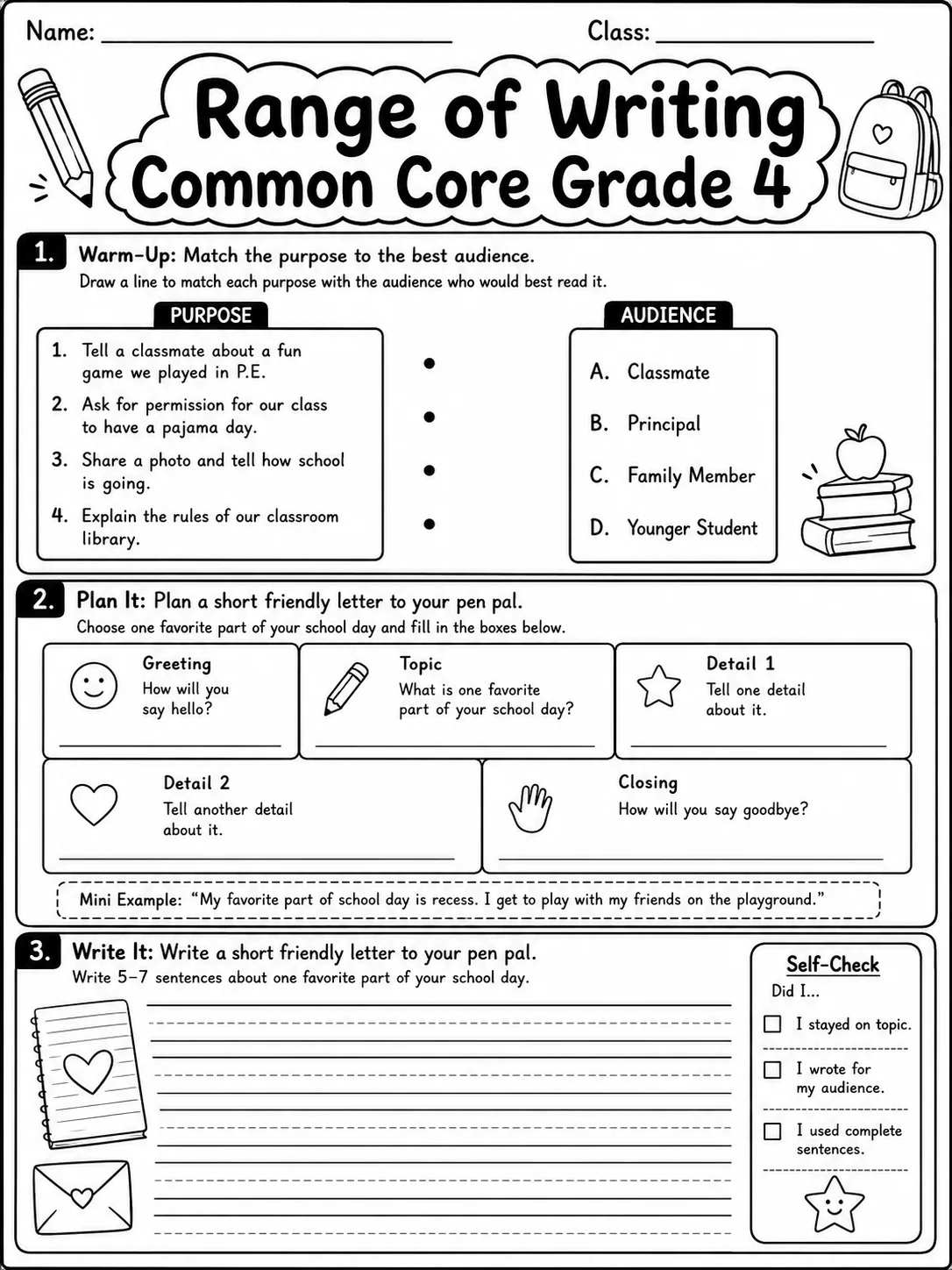 Range of Writing Common Core Grade 4 printable Common Core ELA Grade 4 worksheet preview from KiwiBee