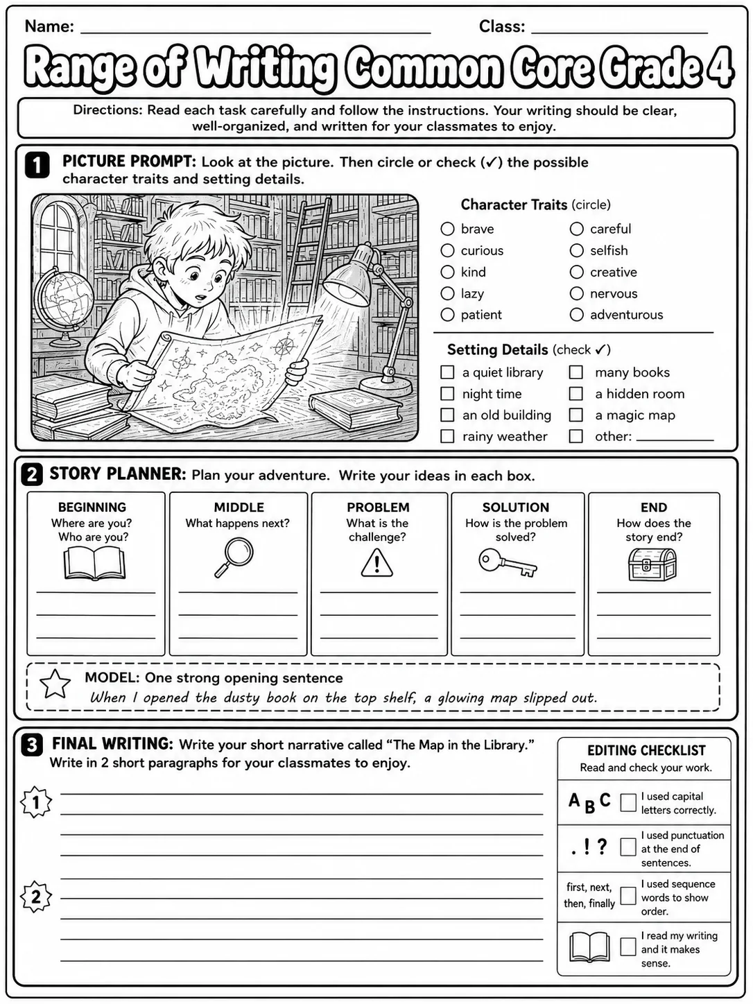 Range of Writing Common Core Grade 4 page 3 printable Common Core ELA worksheet preview