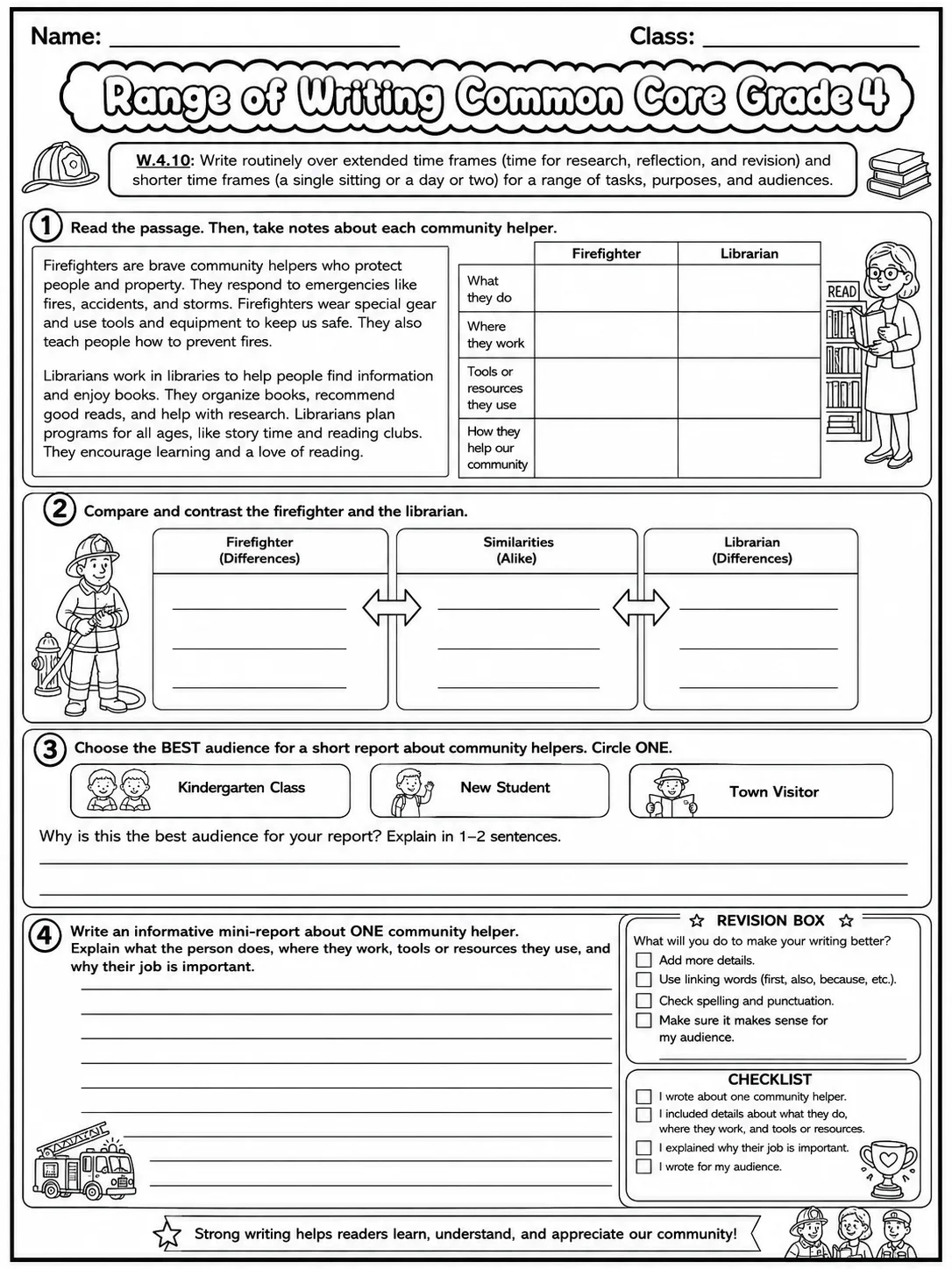 Range of Writing Common Core Grade 4 page 5 printable Common Core ELA worksheet preview