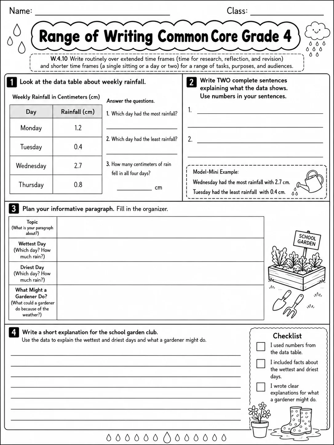Range of Writing Common Core Grade 4 page 6 printable Common Core ELA worksheet preview