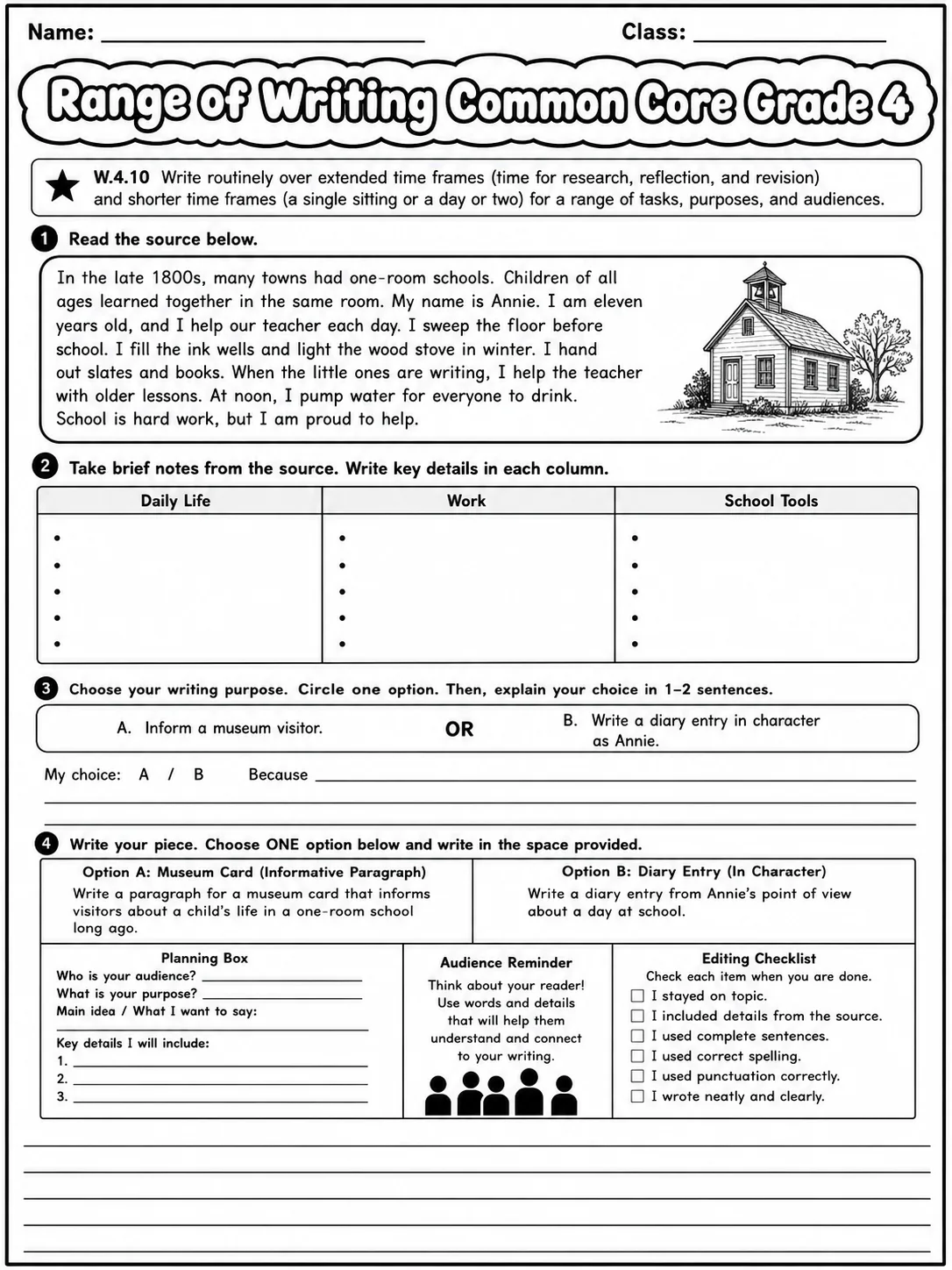 Range of Writing Common Core Grade 4 page 9 printable Common Core ELA worksheet preview