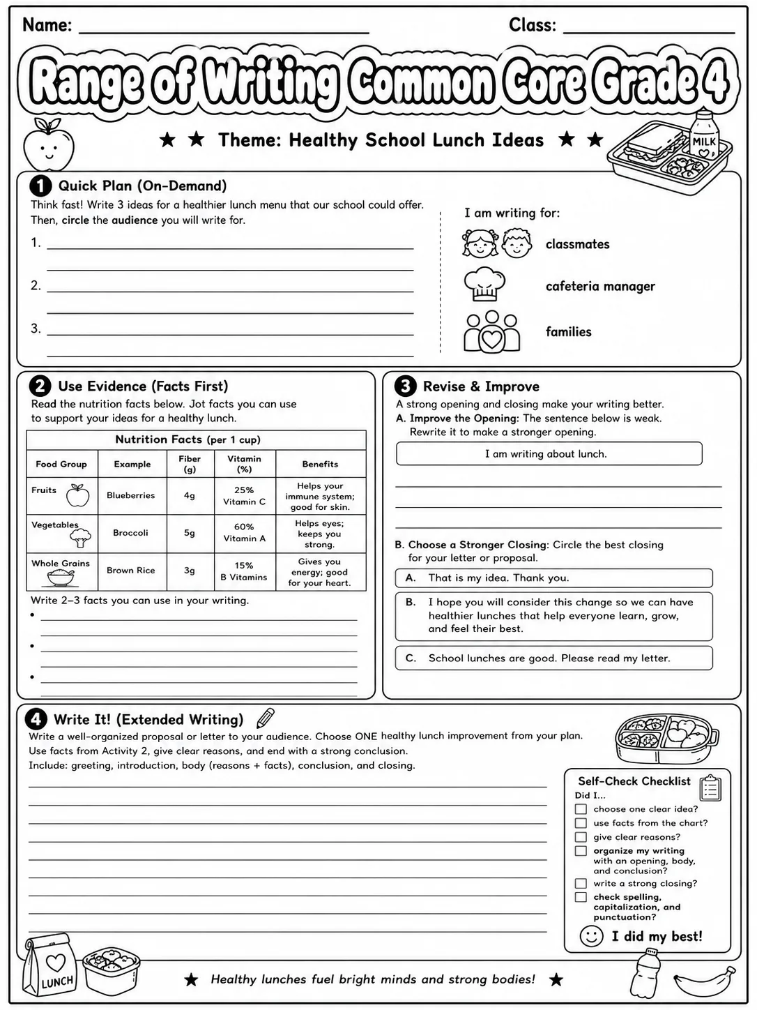 Range of Writing Common Core Grade 4 page 10 printable Common Core ELA worksheet preview
