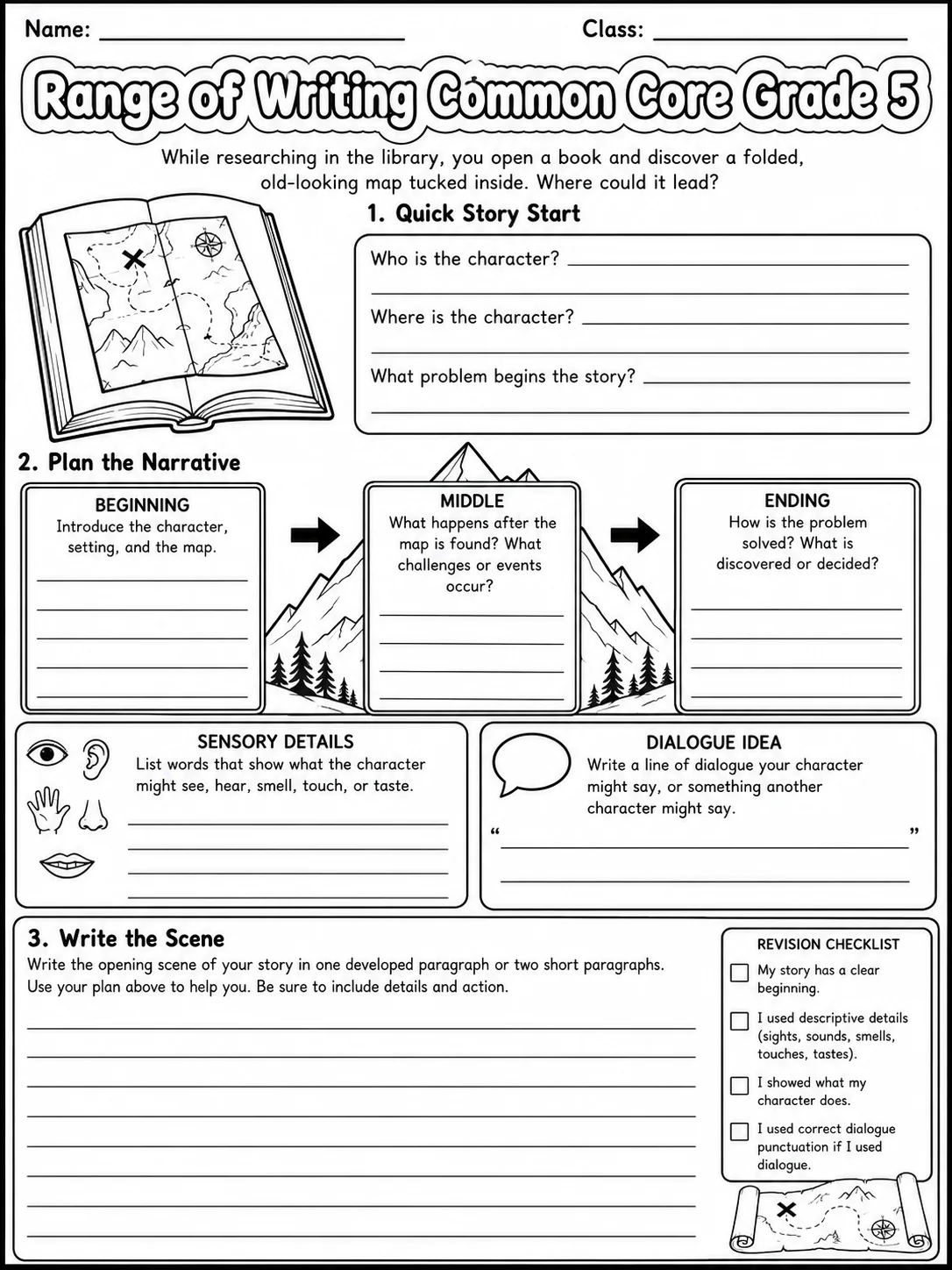 Range of Writing Common Core Grade 5 page 4 printable Common Core ELA worksheet preview