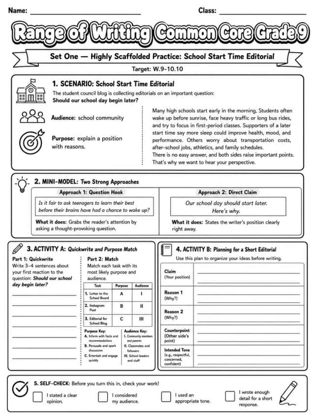 Range of Writing Common Core Grade 9