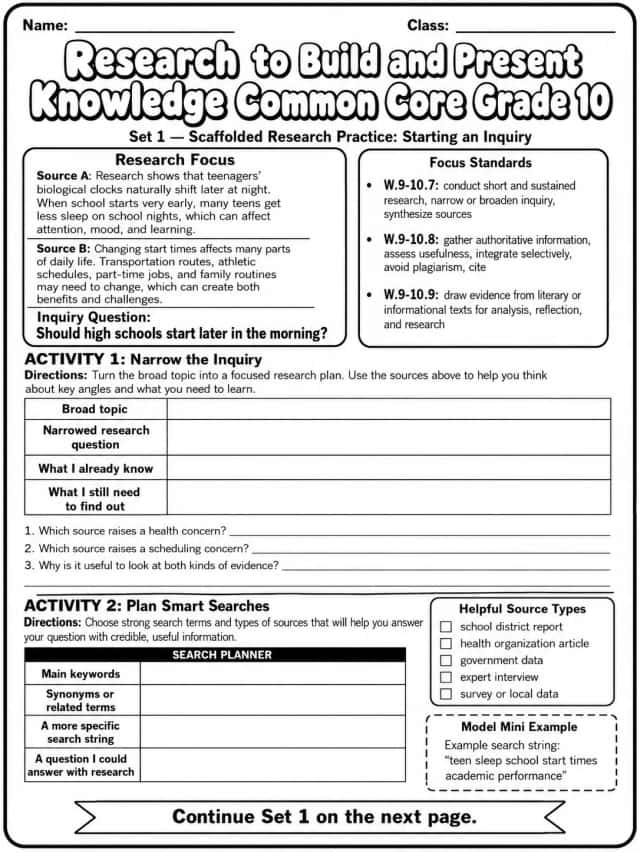 Research to Build and Present Knowledge Common Core Grade 10