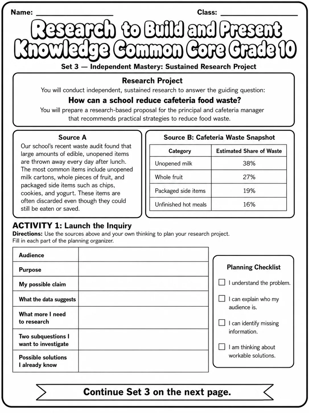 Research to Build and Present Knowledge Common Core Grade 10 page 7 printable Common Core ELA worksheet preview
