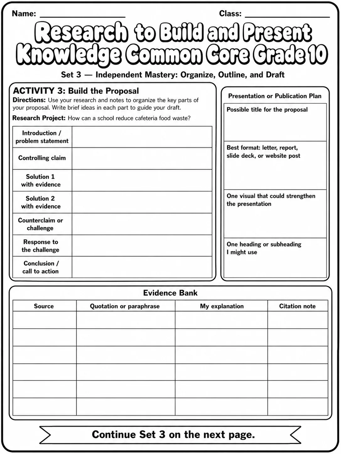 Research to Build and Present Knowledge Common Core Grade 10 page 9 printable Common Core ELA worksheet preview