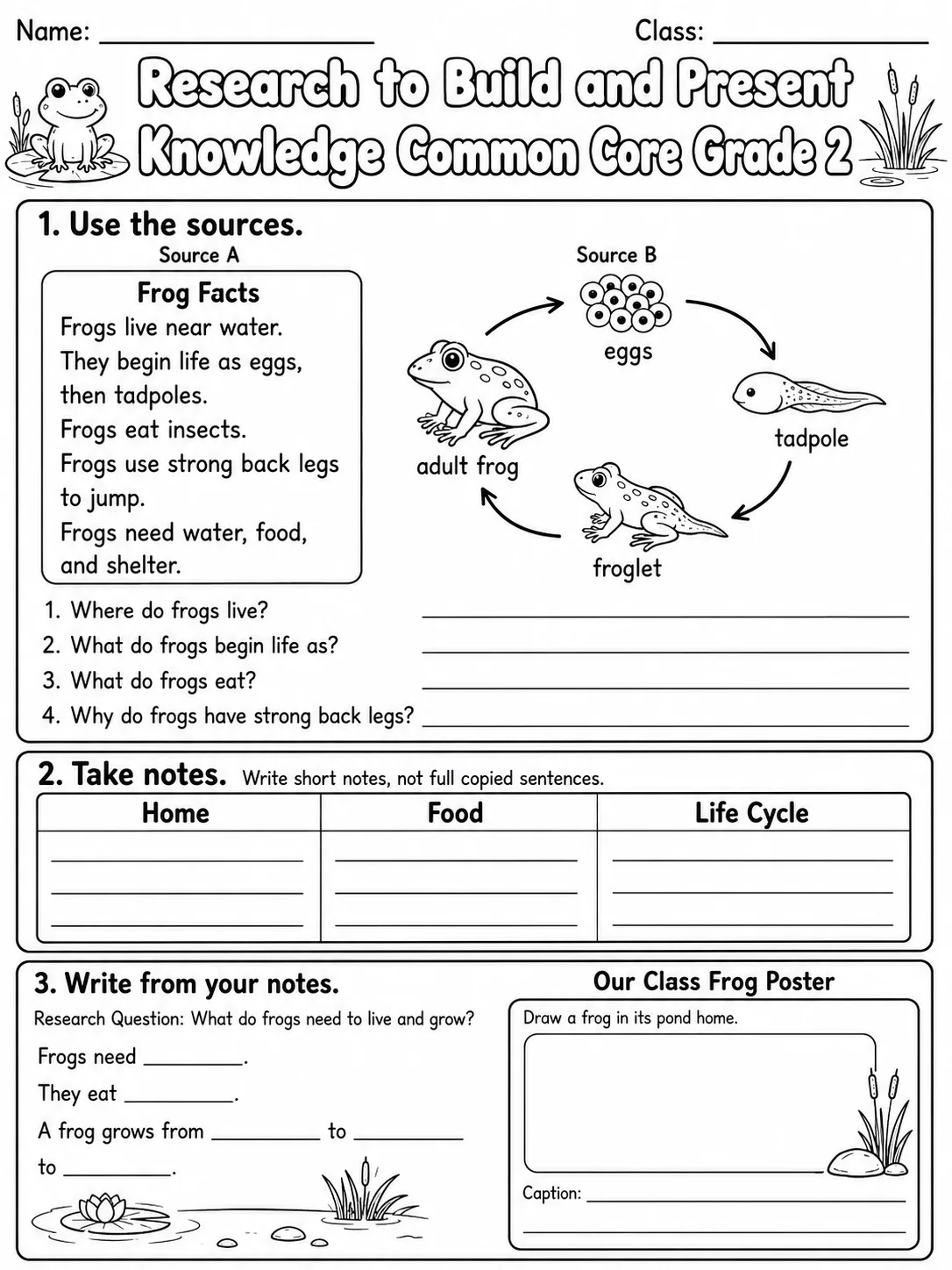 Research to Build and Present Knowledge Common Core Grade 2 page 2 printable Common Core ELA worksheet preview