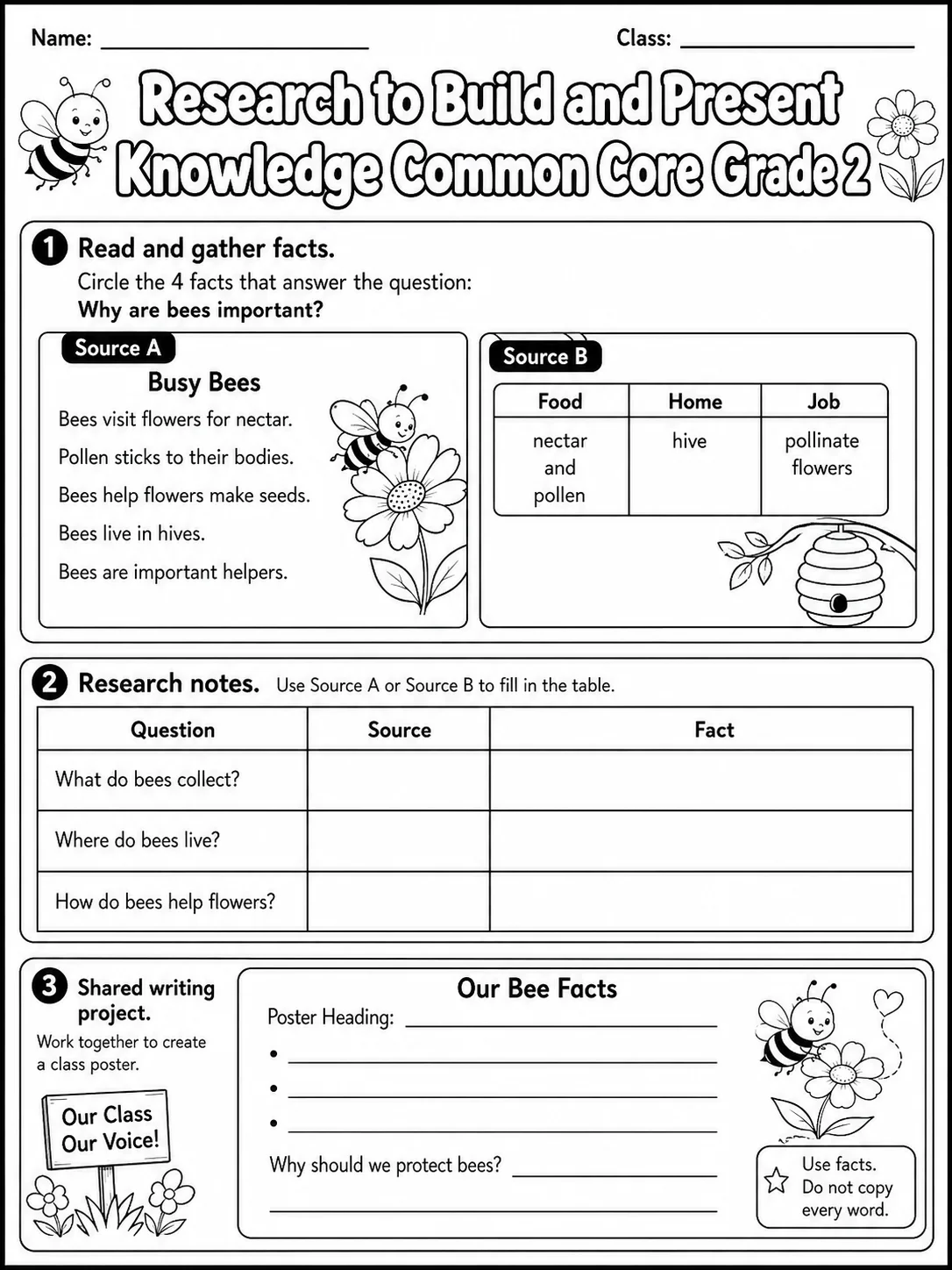 Research to Build and Present Knowledge Common Core Grade 2 page 3 printable Common Core ELA worksheet preview