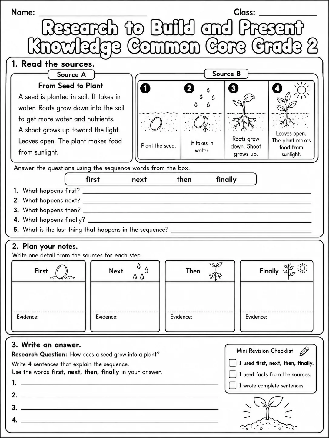 Research to Build and Present Knowledge Common Core Grade 2 page 4 printable Common Core ELA worksheet preview