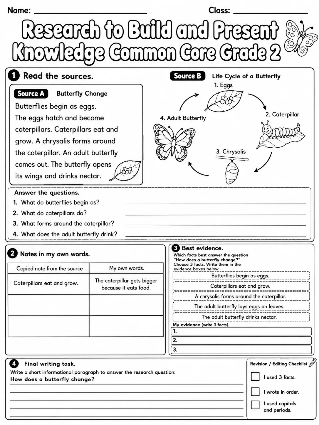 Research to Build and Present Knowledge Common Core Grade 2 page 6 printable Common Core ELA worksheet preview