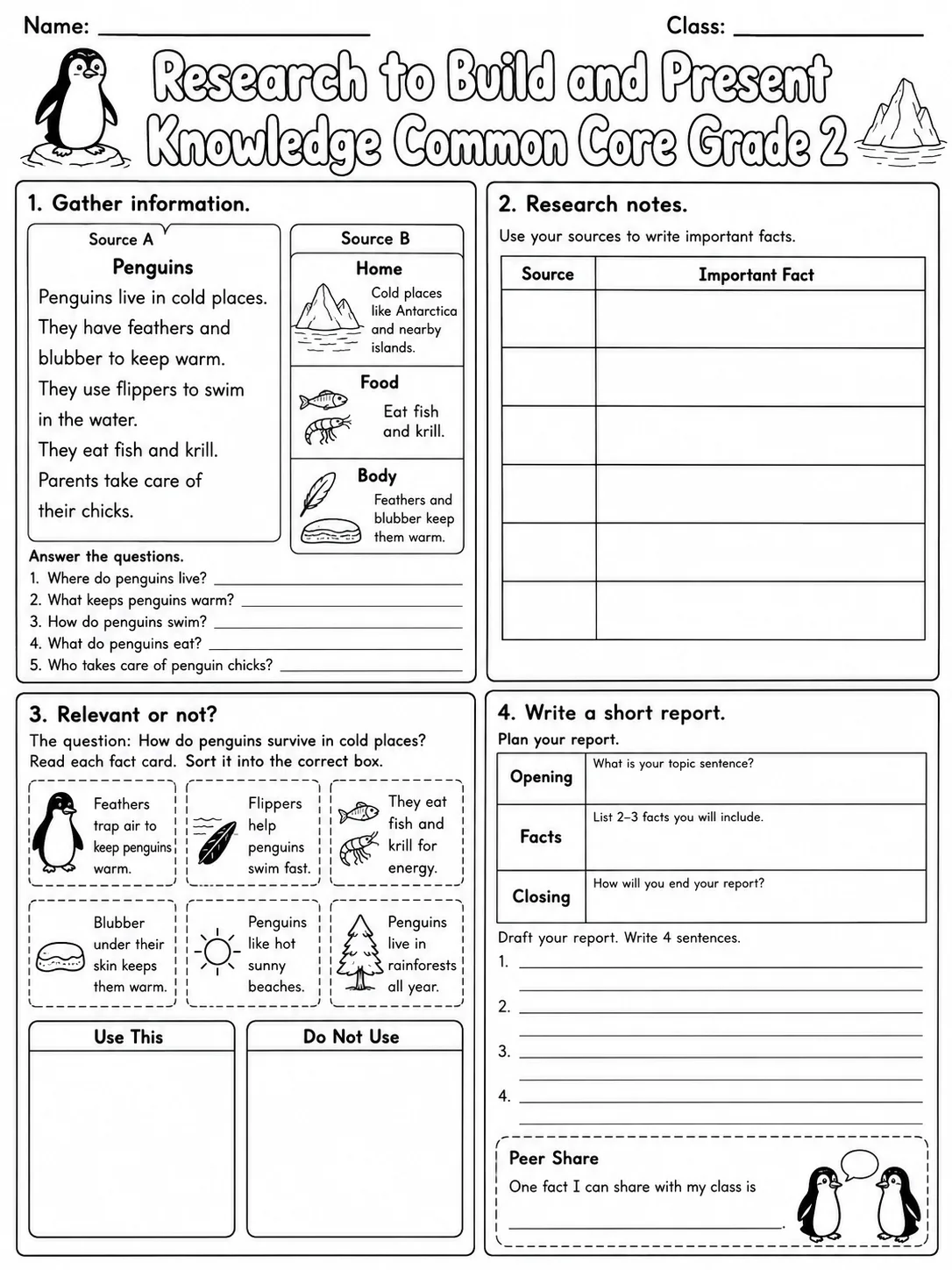 Research to Build and Present Knowledge Common Core Grade 2 page 7 printable Common Core ELA worksheet preview