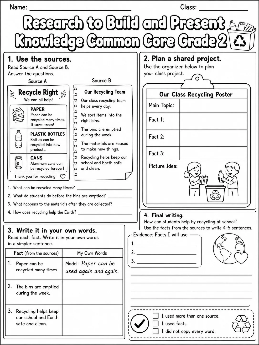 Research to Build and Present Knowledge Common Core Grade 2 page 8 printable Common Core ELA worksheet preview