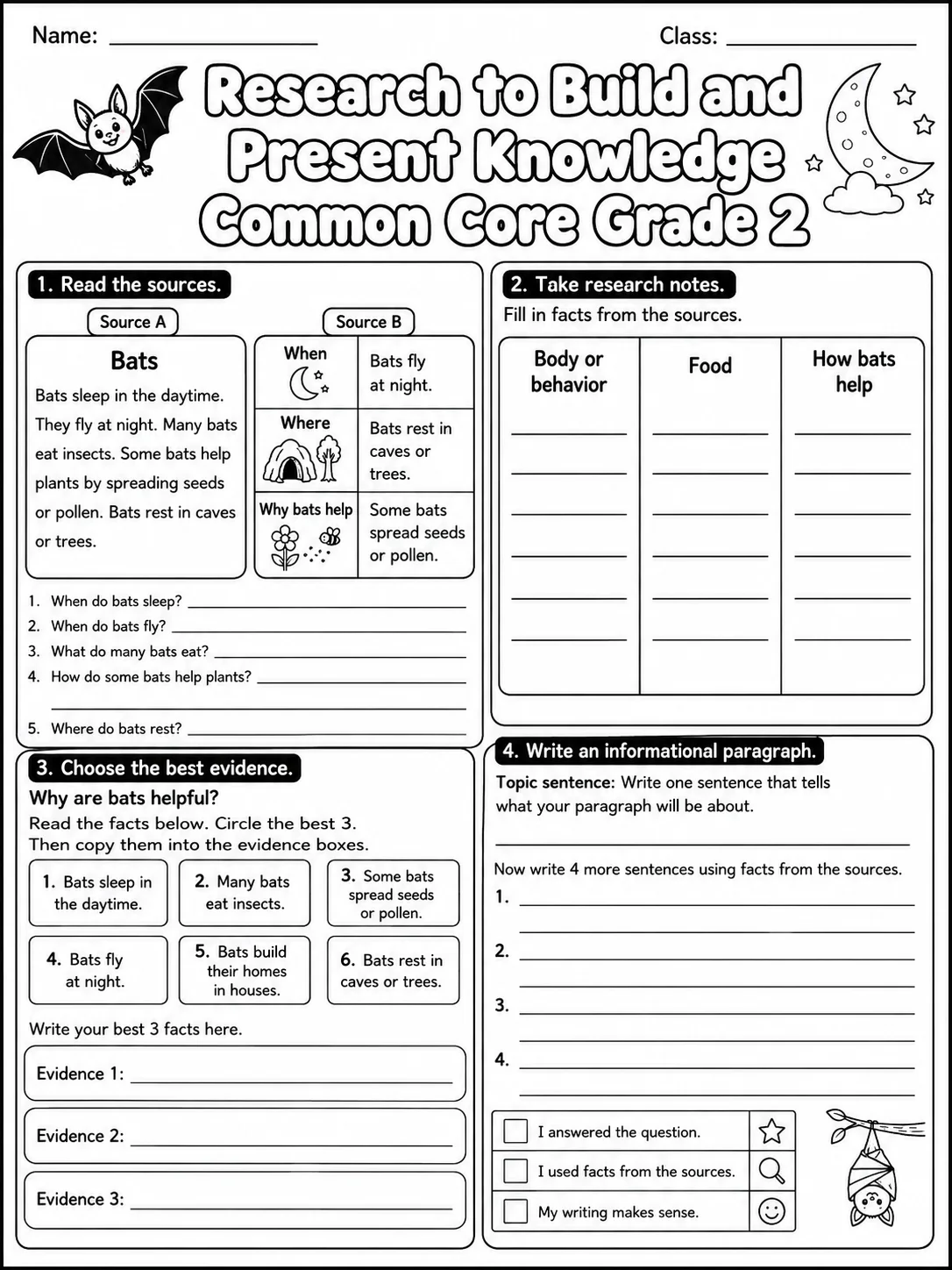 Research to Build and Present Knowledge Common Core Grade 2 page 9 printable Common Core ELA worksheet preview