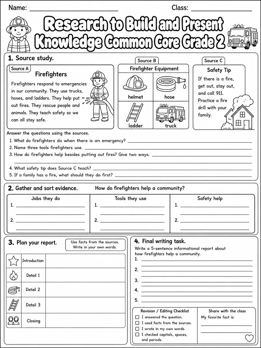 Research to Build and Present Knowledge Common Core Grade 2 page 10 printable Common Core ELA worksheet preview