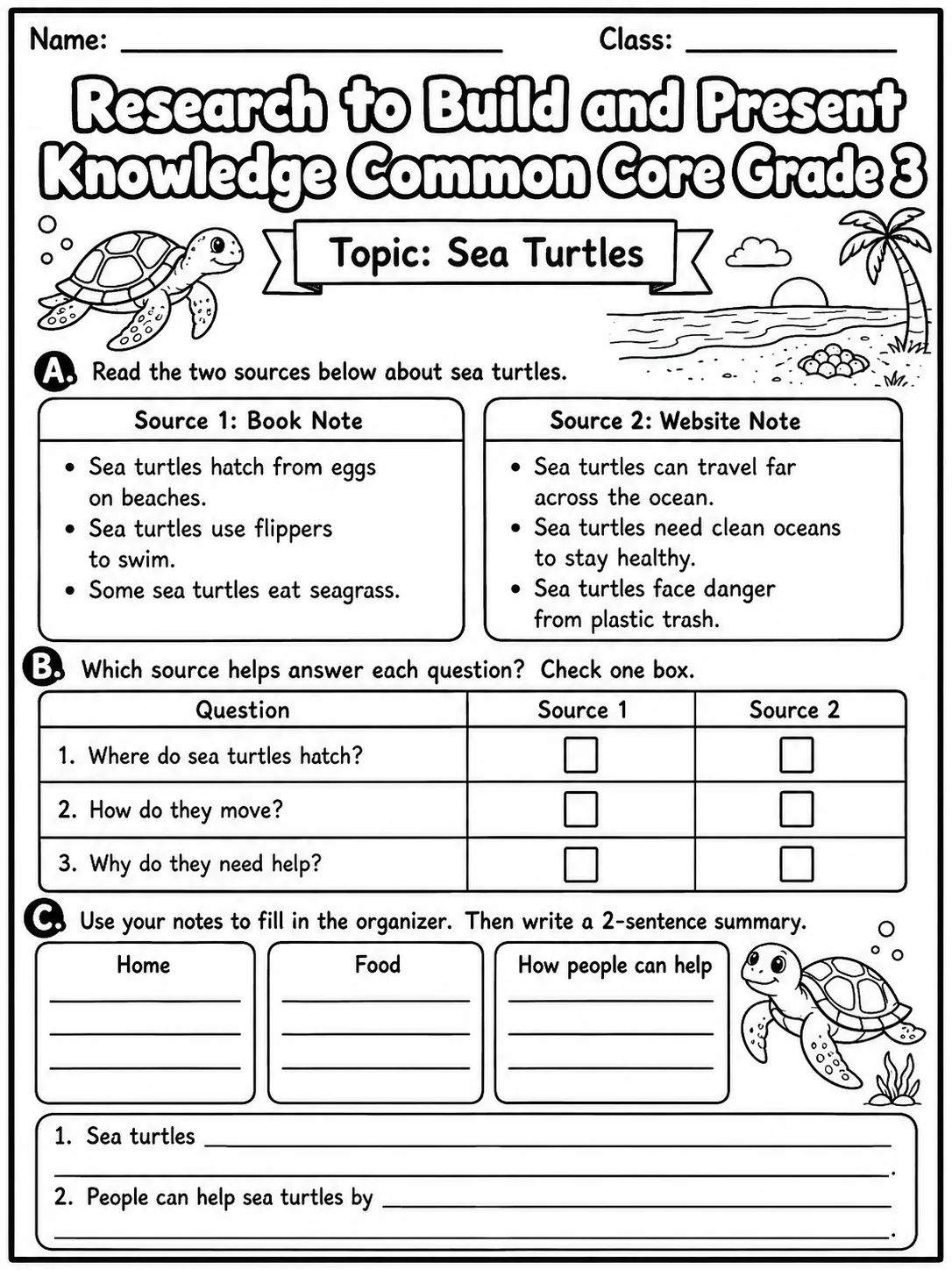 Research to Build and Present Knowledge Common Core Grade 3 page 2 printable Common Core ELA worksheet preview