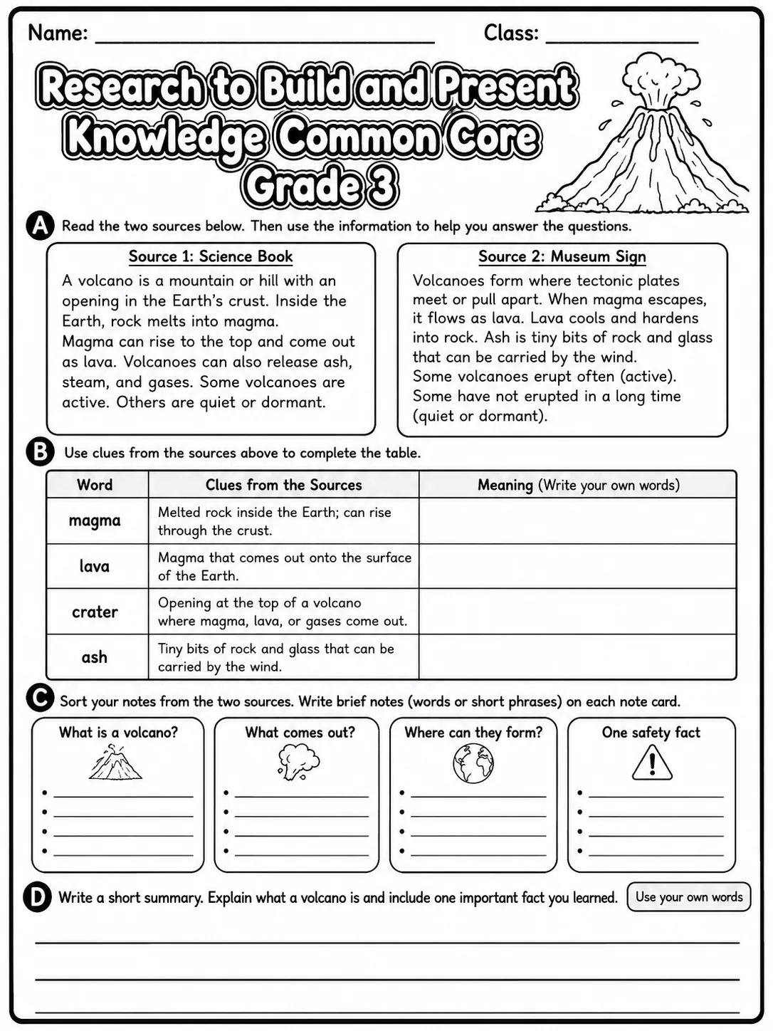 Research to Build and Present Knowledge Common Core Grade 3 page 3 printable Common Core ELA worksheet preview