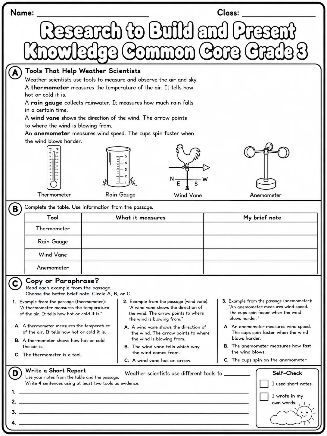 Research to Build and Present Knowledge Common Core Grade 3 page 5 printable Common Core ELA worksheet preview