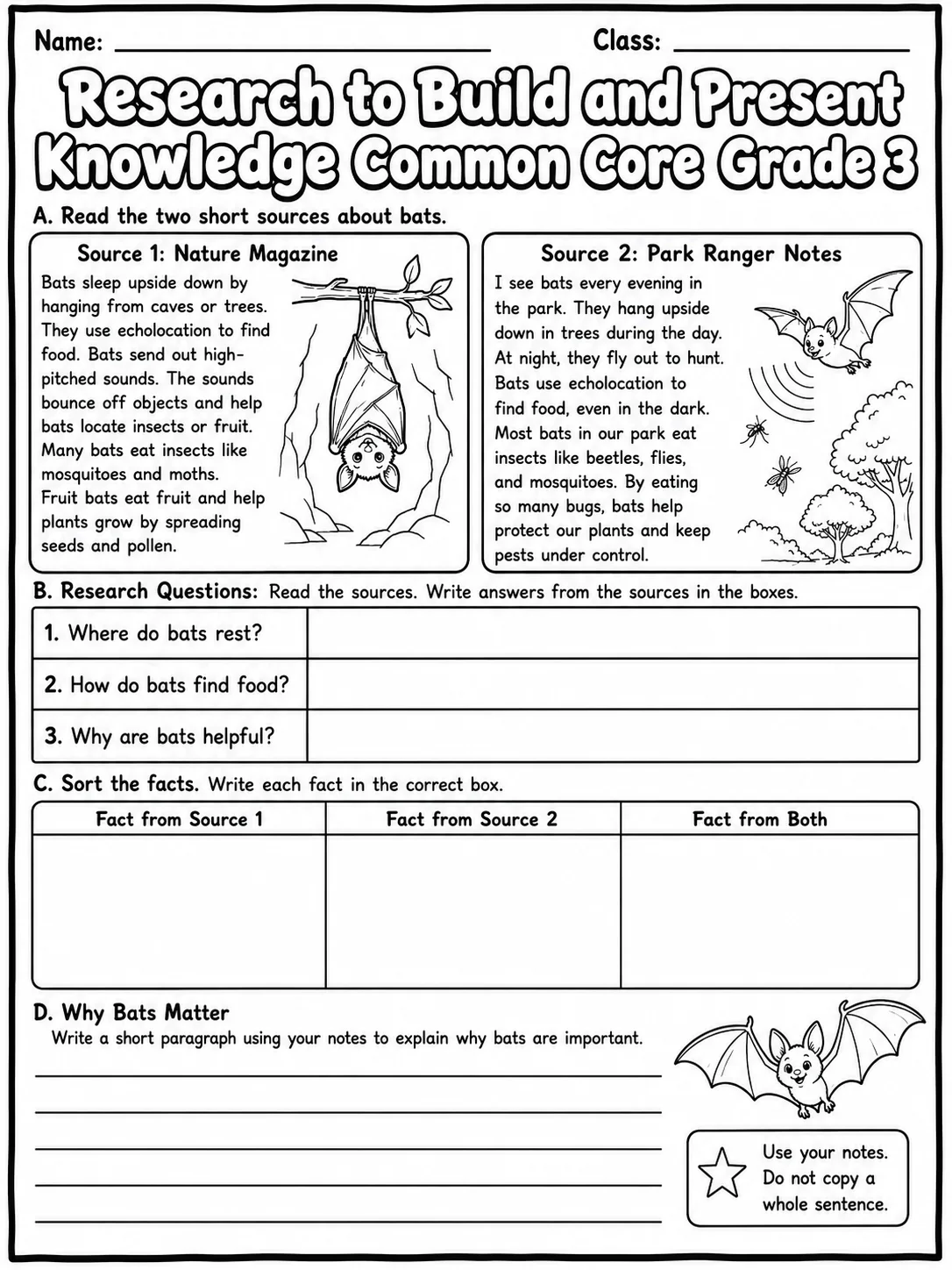 Research to Build and Present Knowledge Common Core Grade 3 page 6 printable Common Core ELA worksheet preview