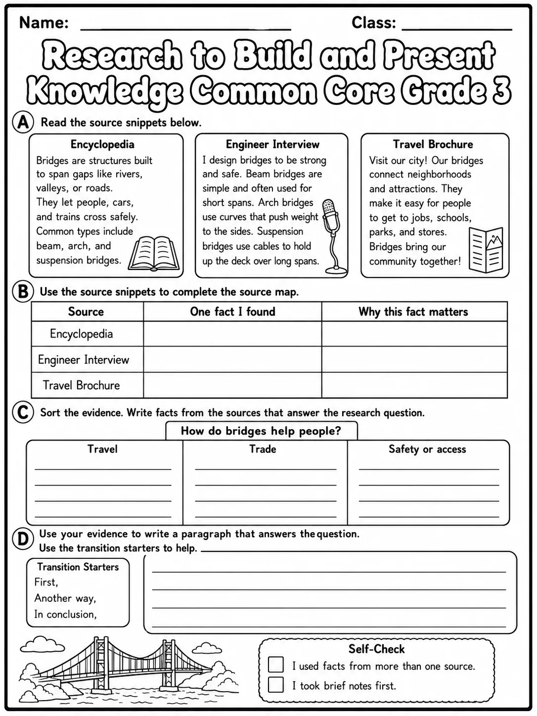 Research to Build and Present Knowledge Common Core Grade 3 page 8 printable Common Core ELA worksheet preview
