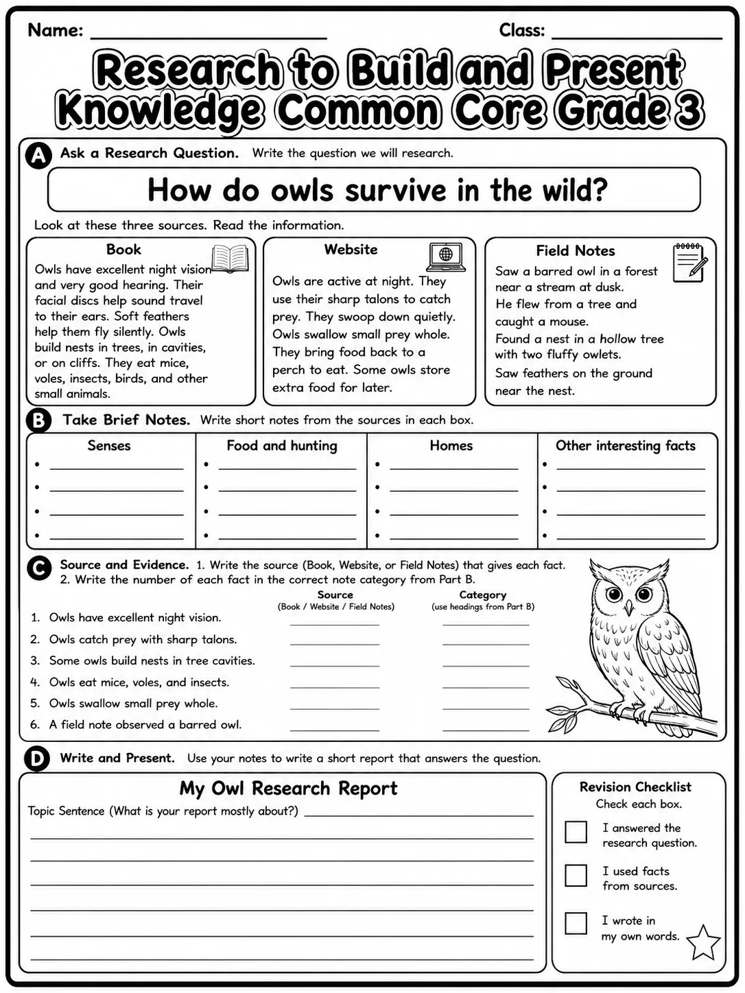 Research to Build and Present Knowledge Common Core Grade 3 page 9 printable Common Core ELA worksheet preview