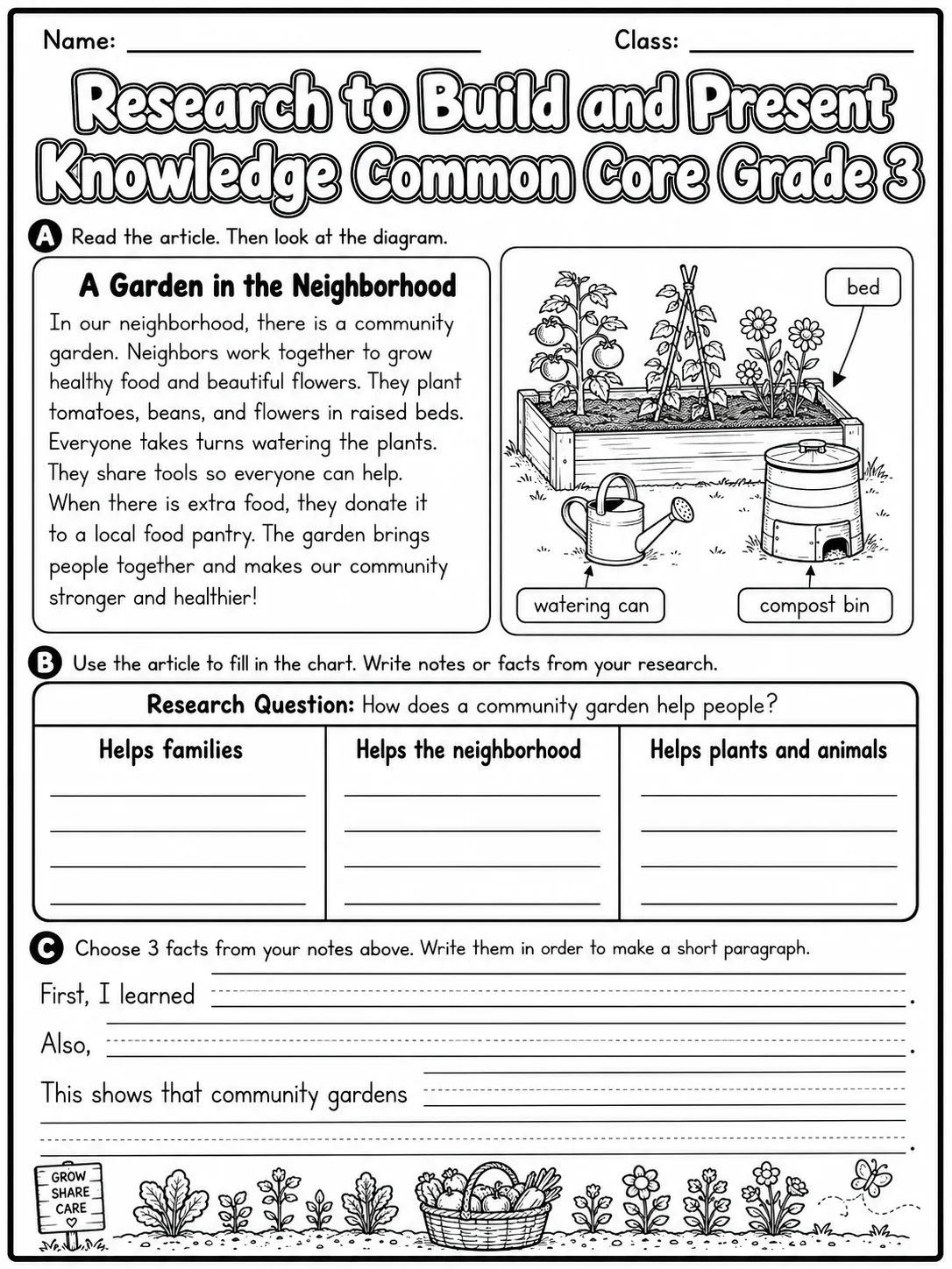 Research to Build and Present Knowledge Common Core Grade 3 page 10 printable Common Core ELA worksheet preview