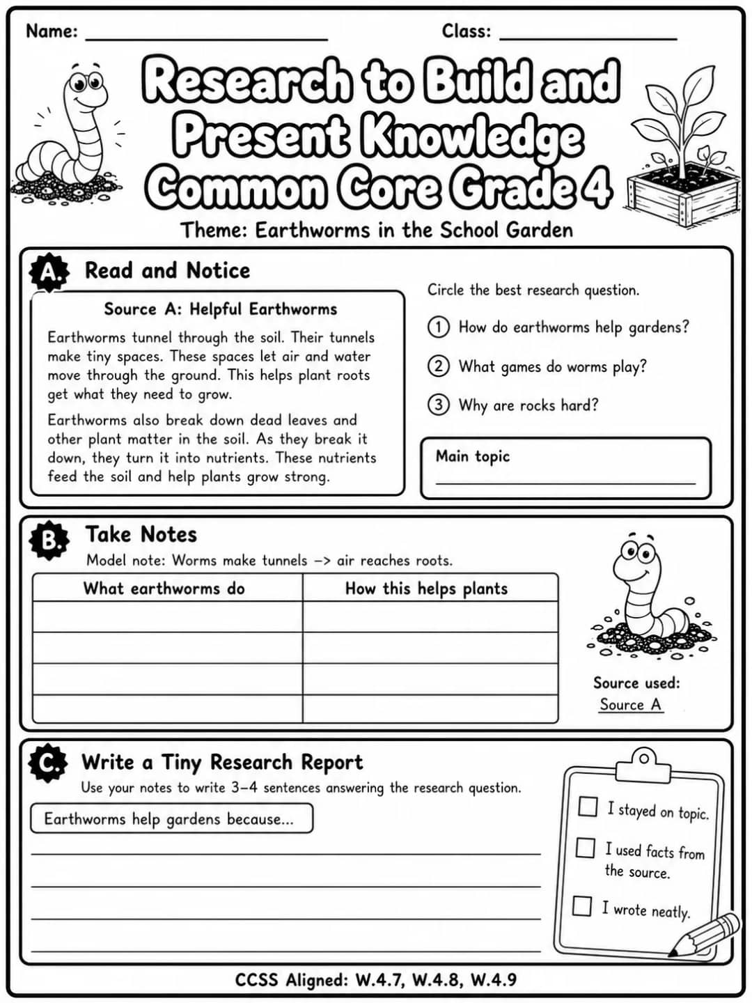 Research to Build and Present Knowledge Common Core Grade 4 printable Common Core ELA Grade 4 worksheet preview from KiwiBee