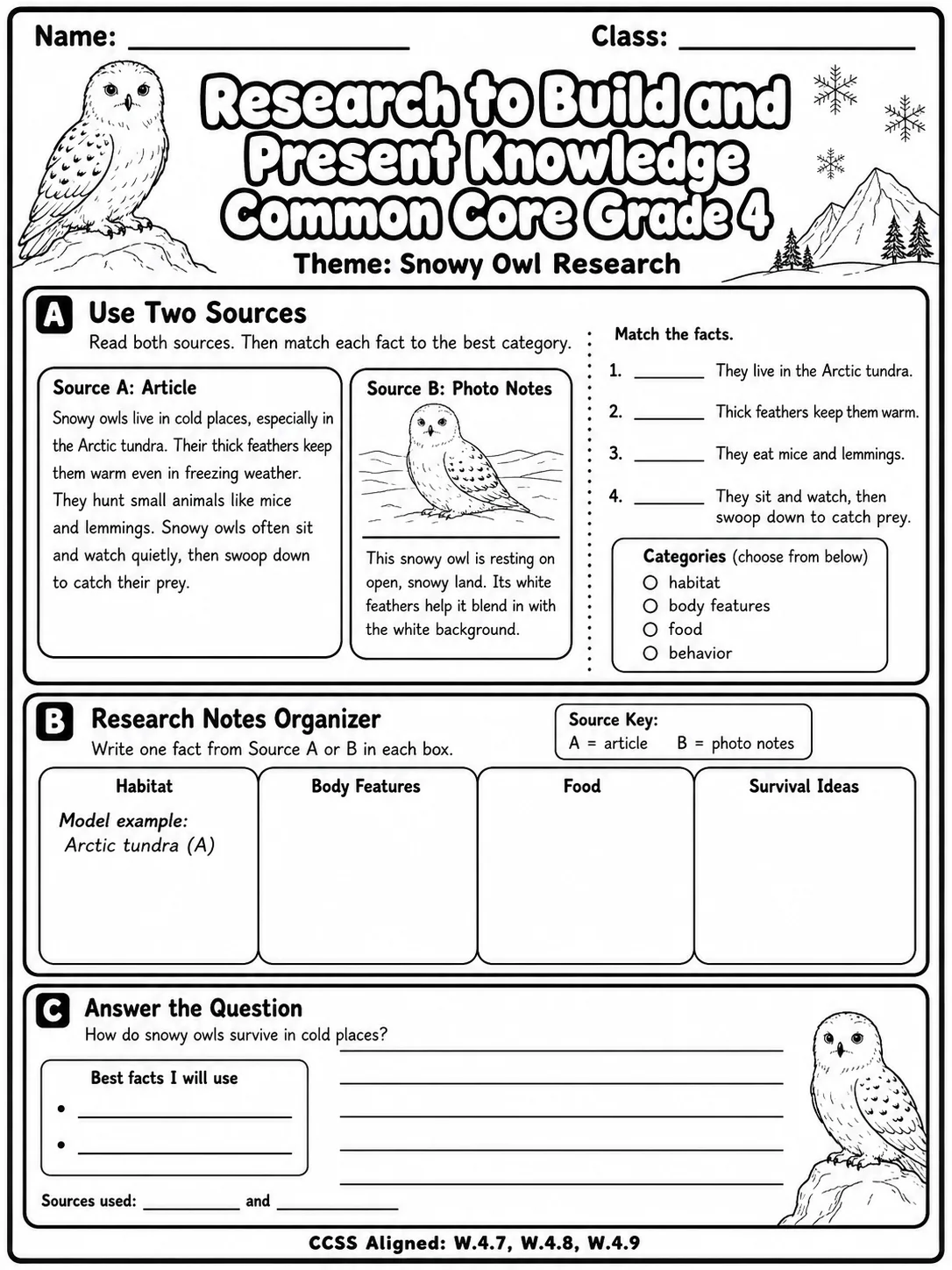 Research to Build and Present Knowledge Common Core Grade 4 page 2 printable Common Core ELA worksheet preview