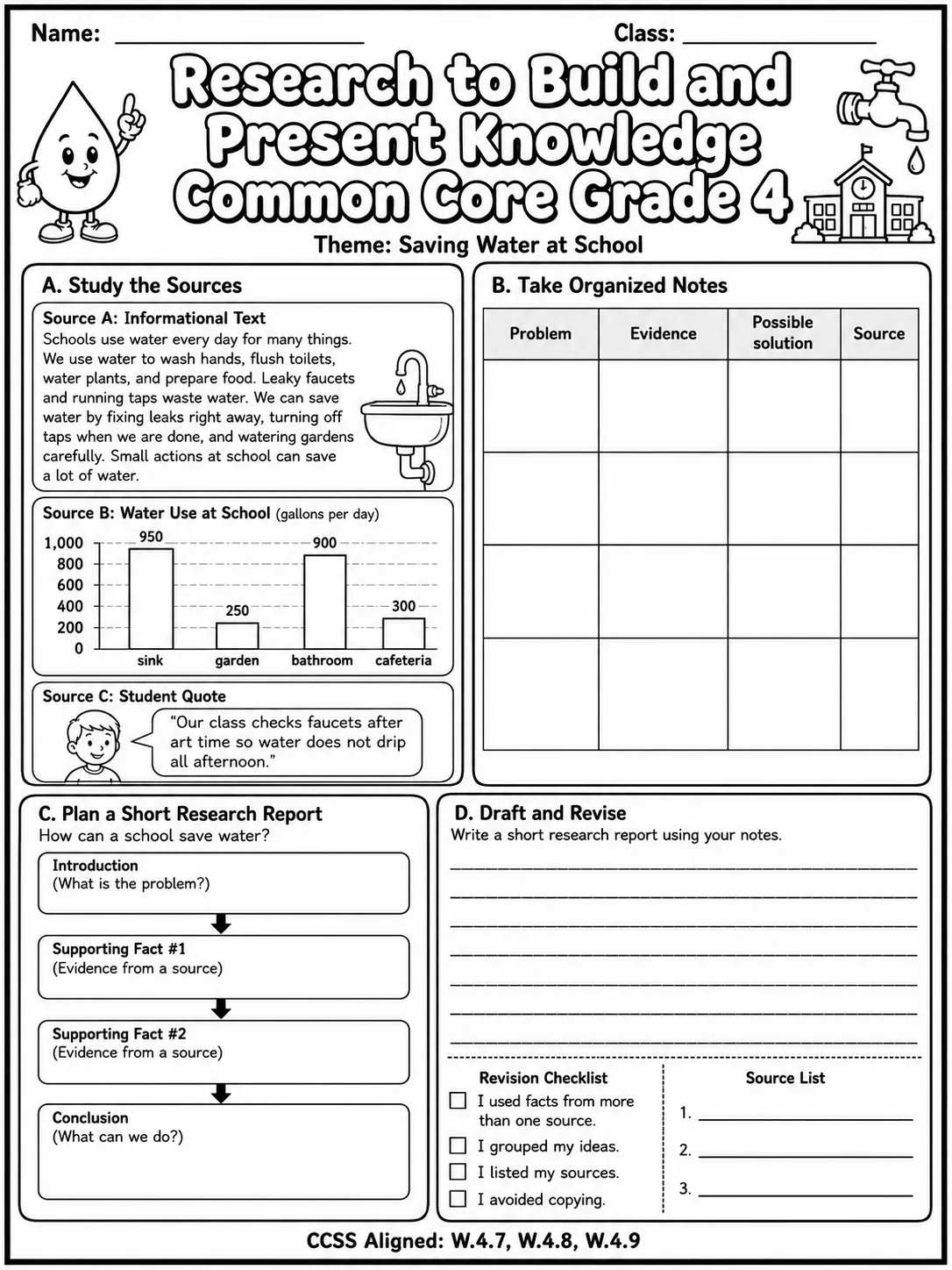 Research to Build and Present Knowledge Common Core Grade 4 page 7 printable Common Core ELA worksheet preview