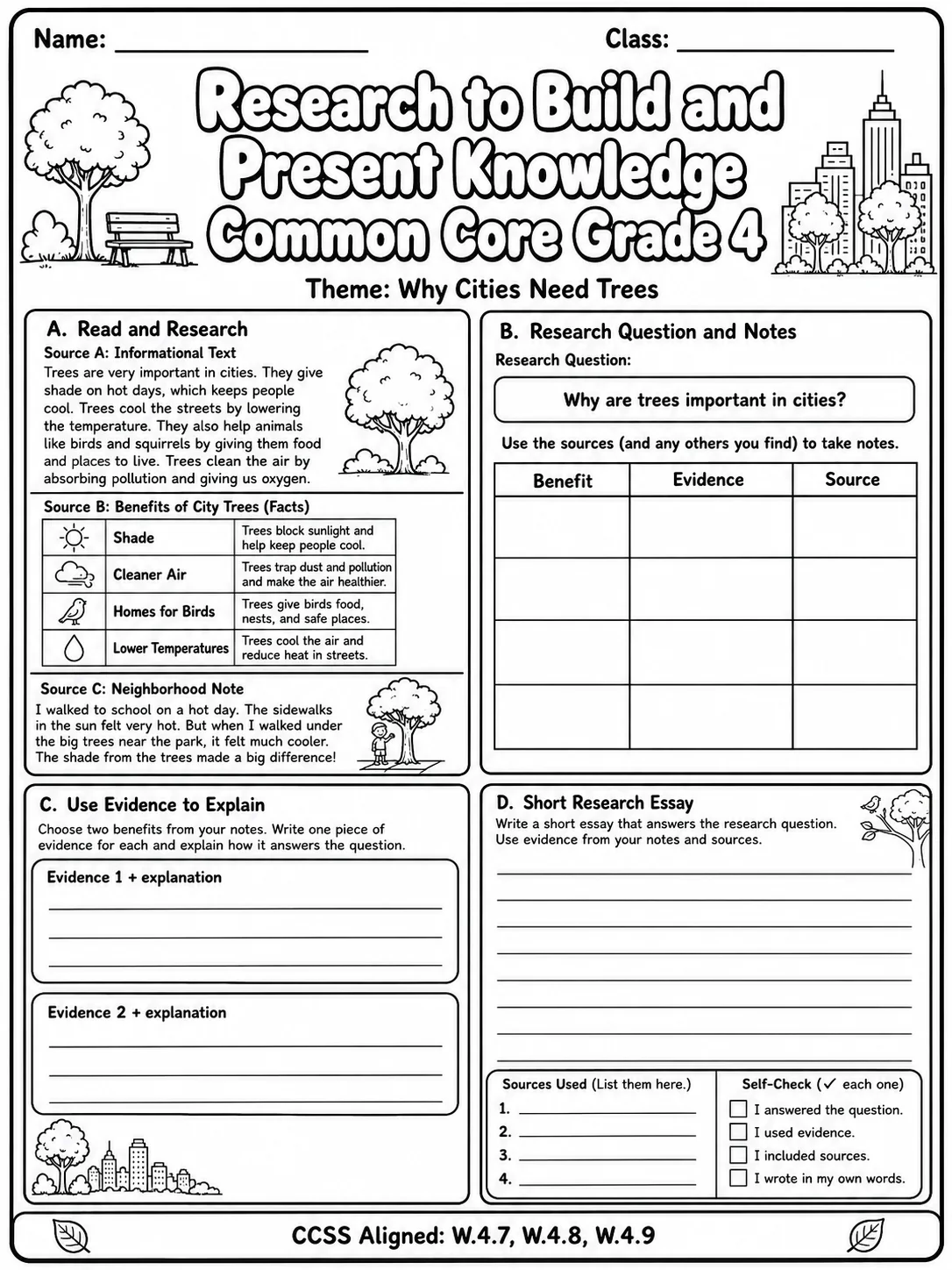 Research to Build and Present Knowledge Common Core Grade 4 page 9 printable Common Core ELA worksheet preview
